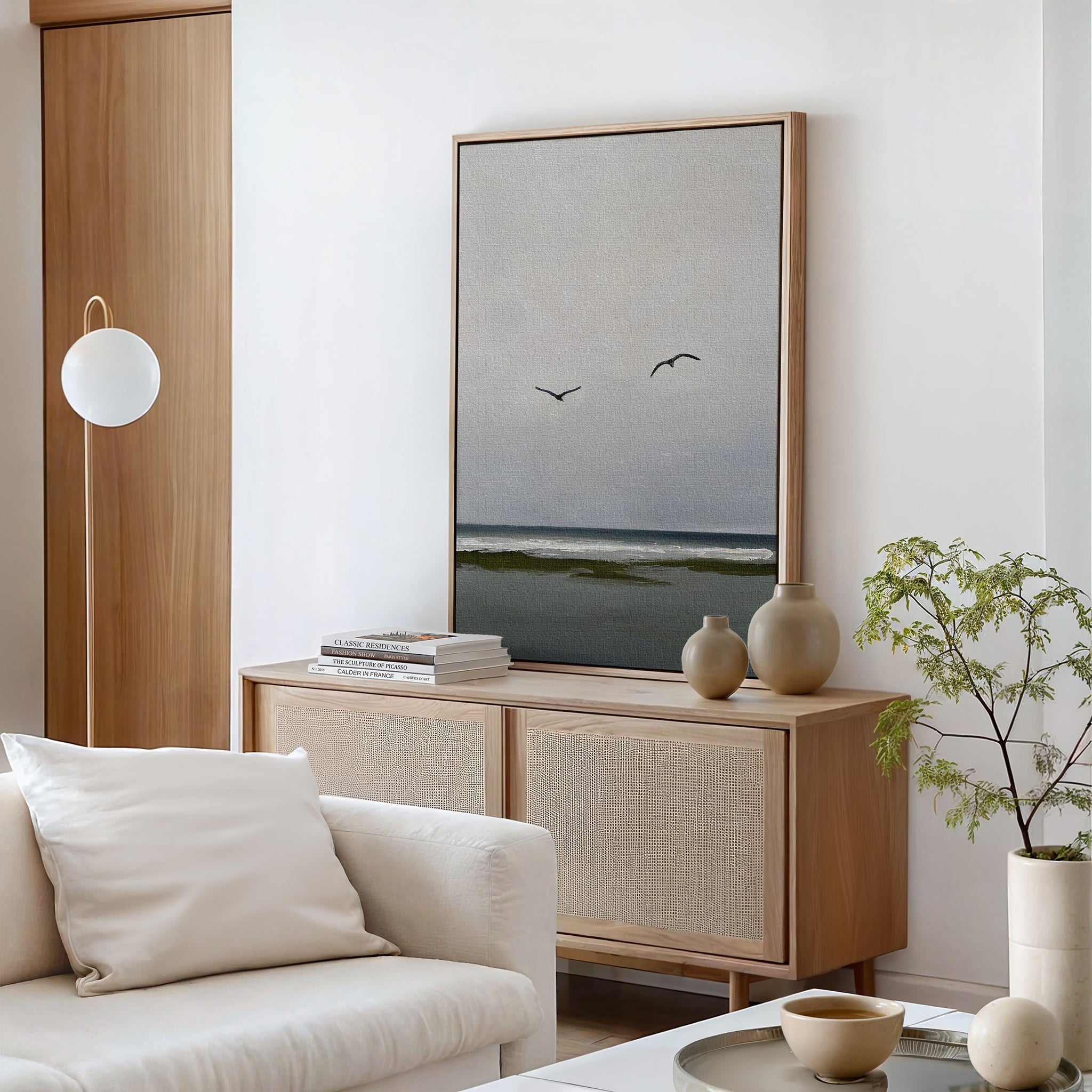 Whispers on the Wind – neutral-toned coastal canvas wall art print by Aspire Prints