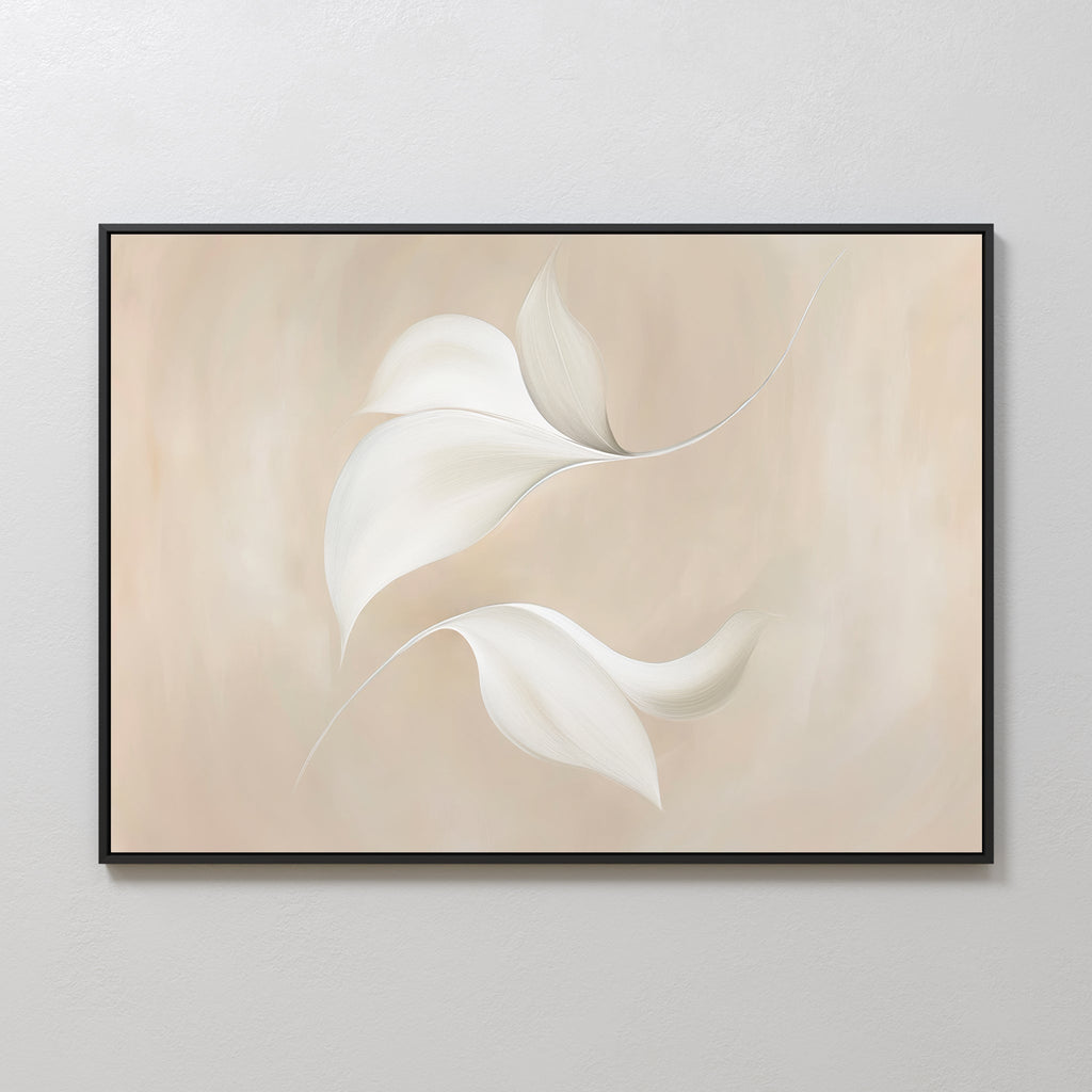 Whispered Blooms in Bloom – beige and white botanical canvas wall art print by Aspire Prints