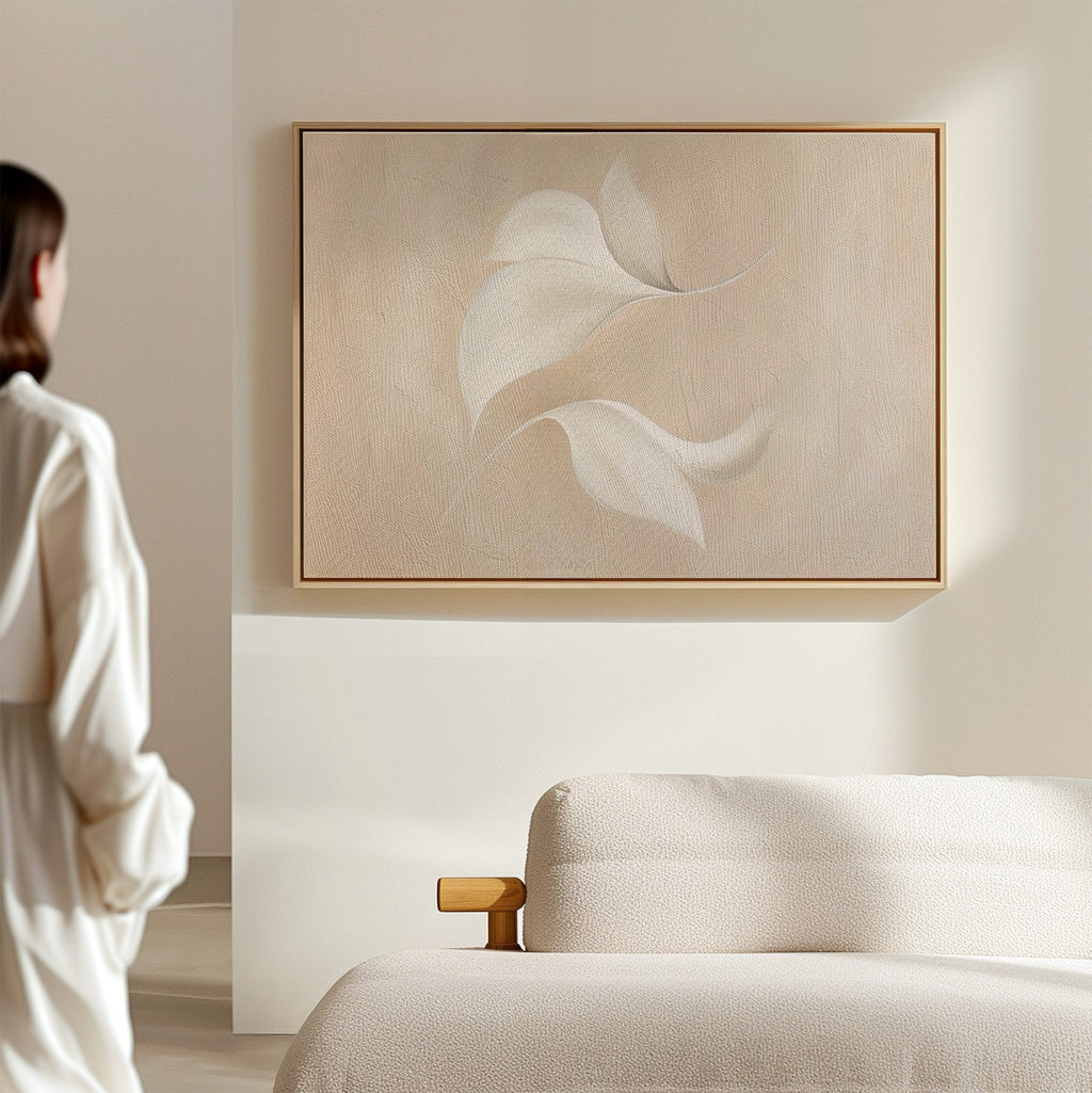 Whispered Blooms in Bloom – beige and white botanical canvas wall art print by Aspire Prints