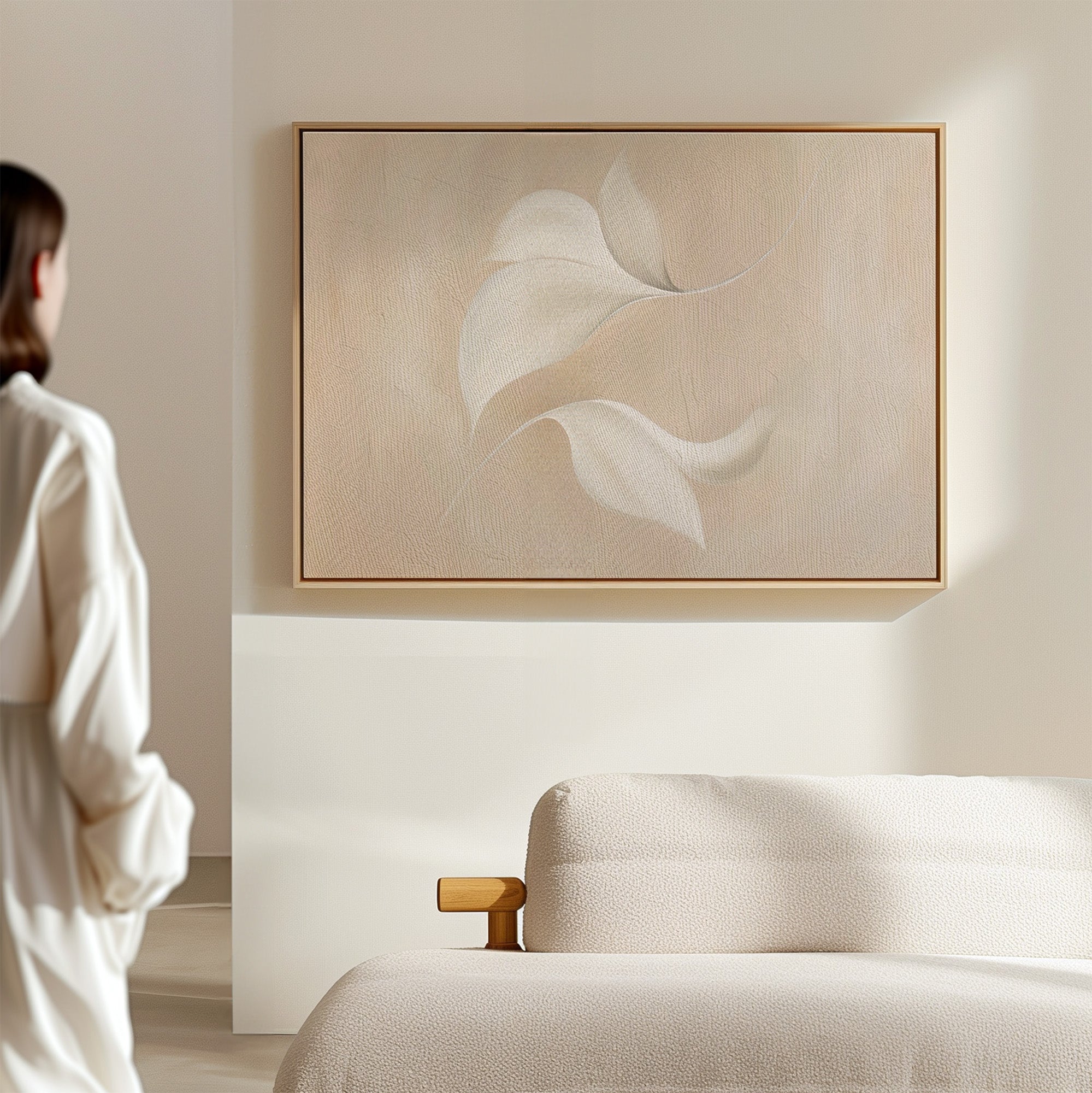 Whispered Blooms in Bloom – beige and white botanical canvas wall art print by Aspire Prints