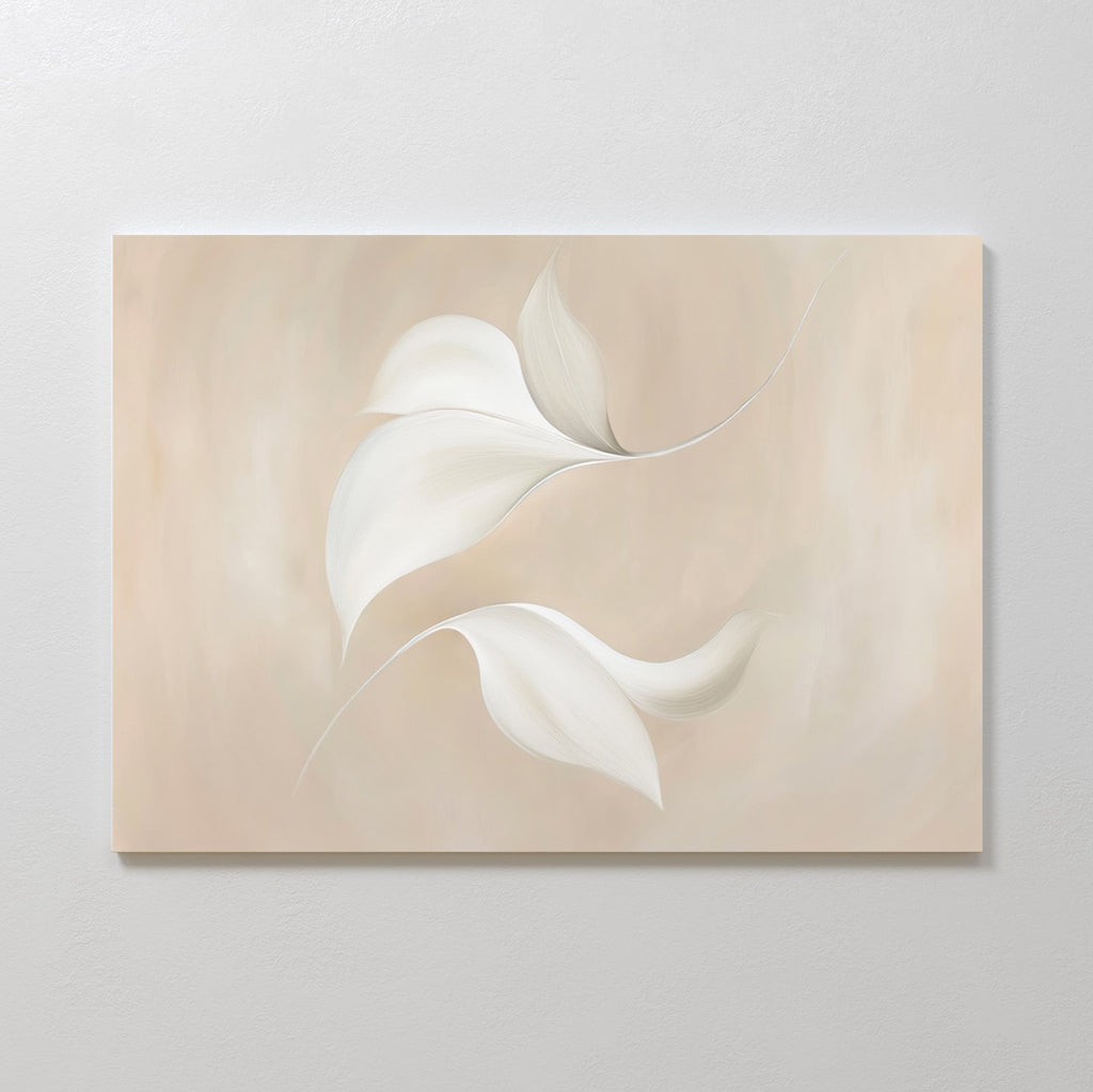 Whispered Blooms in Bloom – beige and white botanical canvas wall art print by Aspire Prints