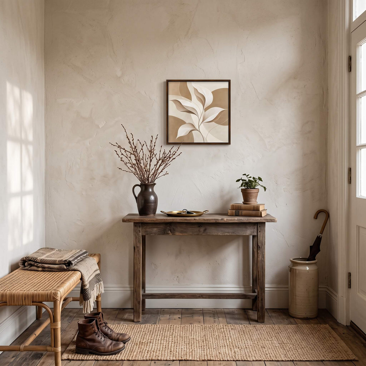 Neutral Leaves Canvas Art - Square by Aspire Prints styled in a room