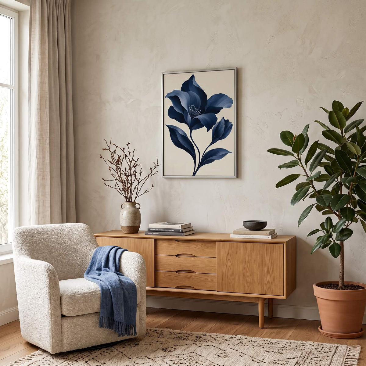 Velvet Blue Flower Canvas Art - Vertical by Aspire Prints styled in a room