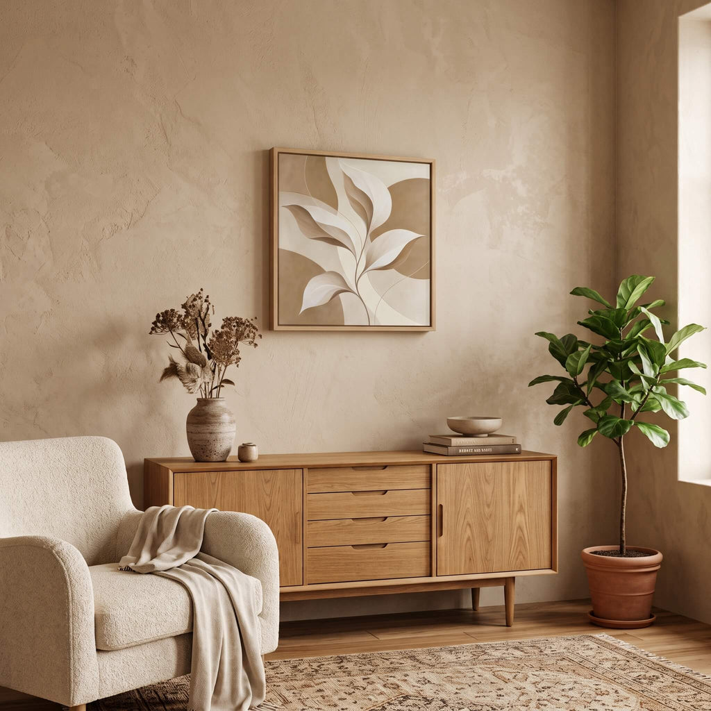 Neutral Leaves Canvas Art - Square by Aspire Prints styled in a room