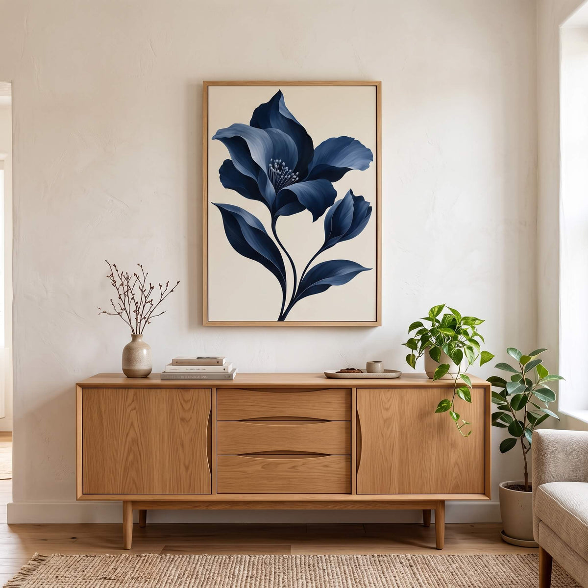 Velvet Blue Flower Canvas Art - Vertical by Aspire Prints styled in a room