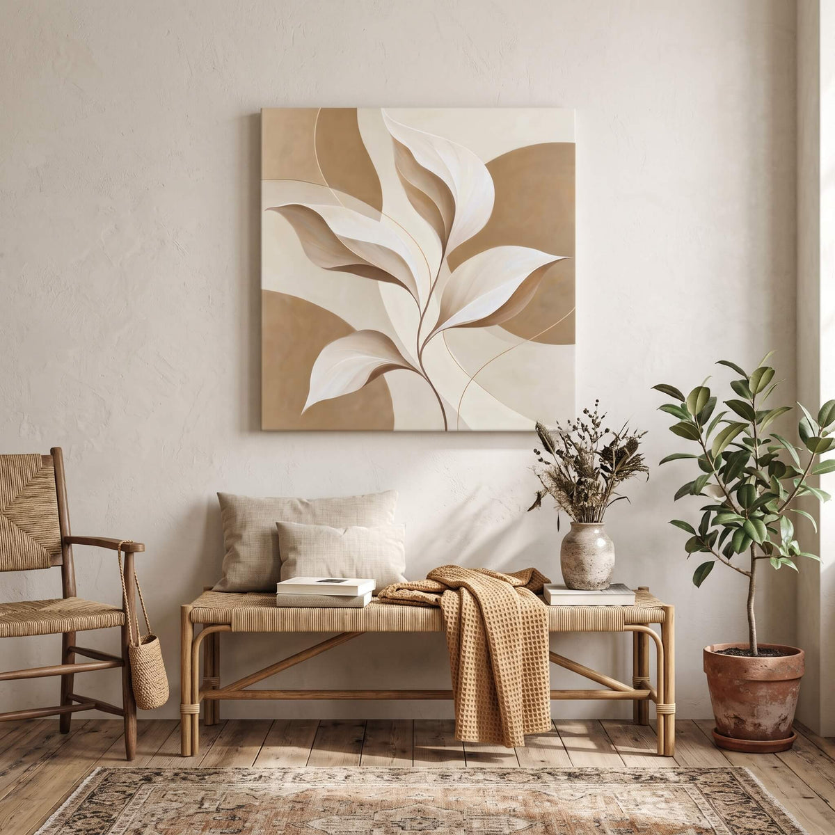 Neutral Leaves Canvas Art - Square by Aspire Prints styled in a room