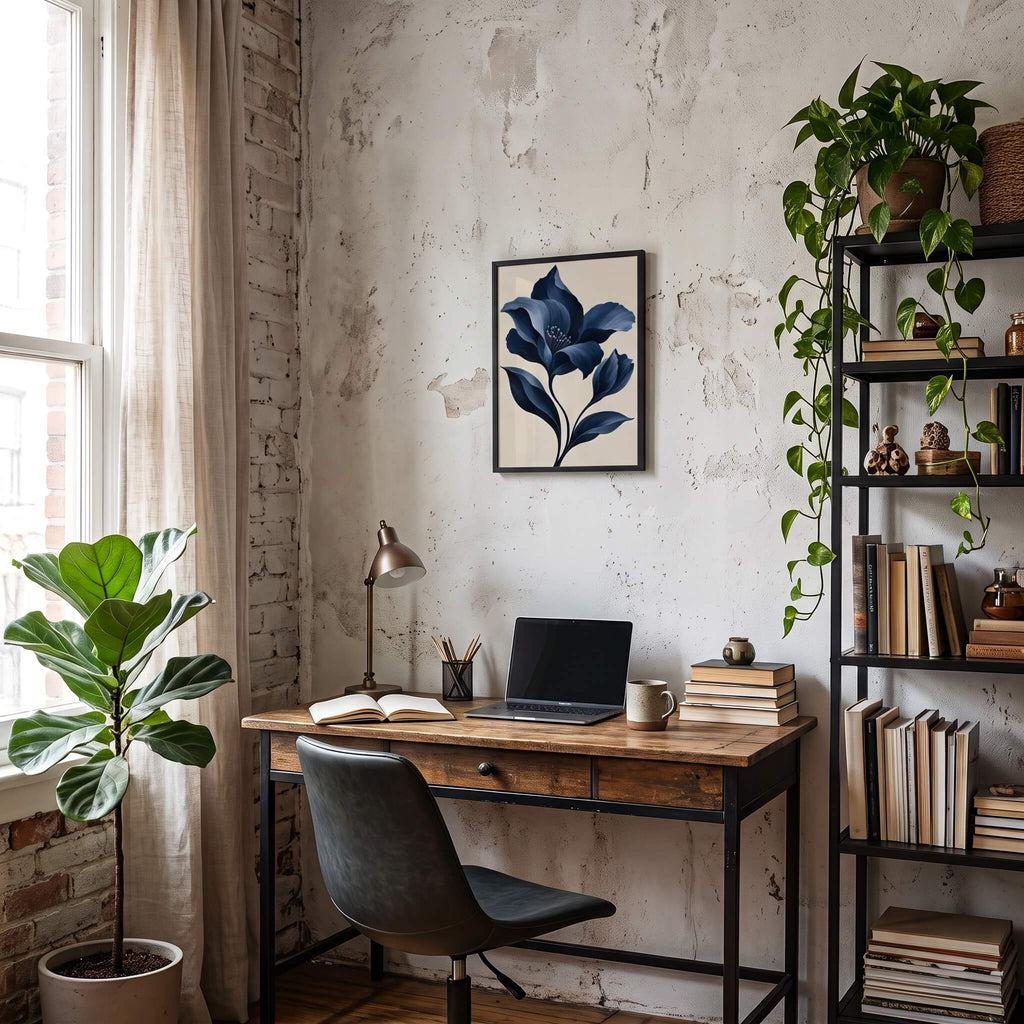 Velvet Blue Flower Canvas Art - Vertical by Aspire Prints styled in a room