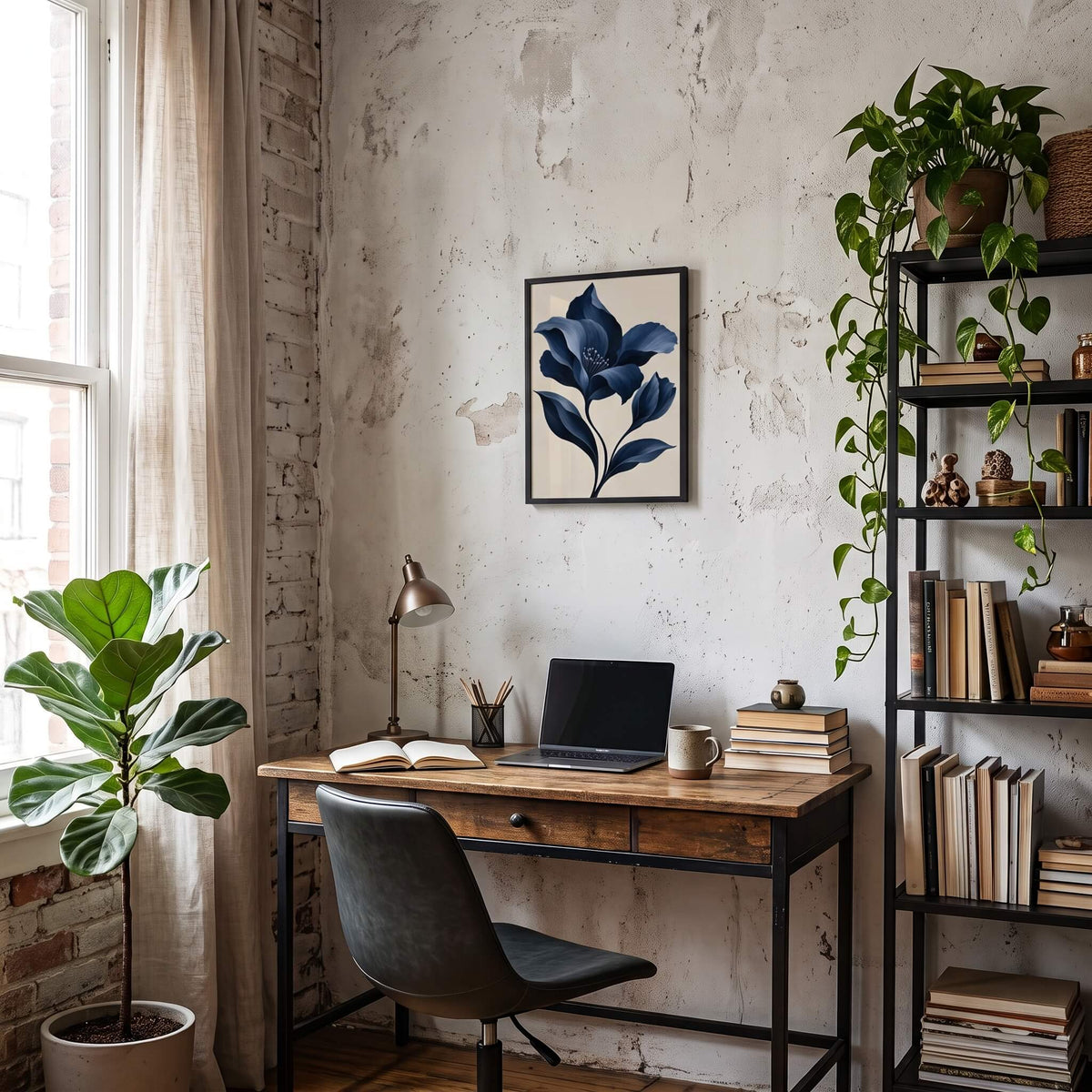 Velvet Blue Flower Canvas Art - Vertical by Aspire Prints styled in a room