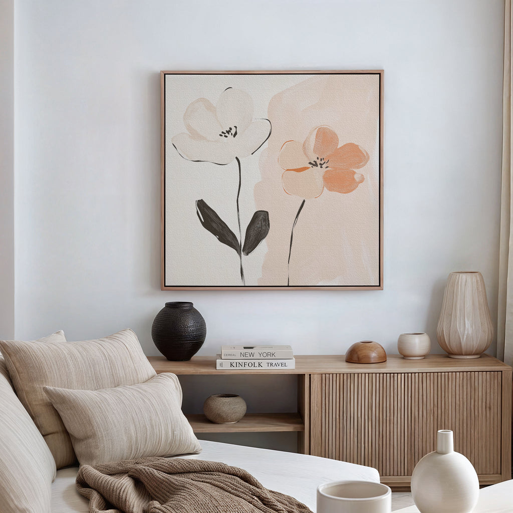 Whispering Petals in Bloom – blush pink botanical canvas wall art print by Aspire Prints