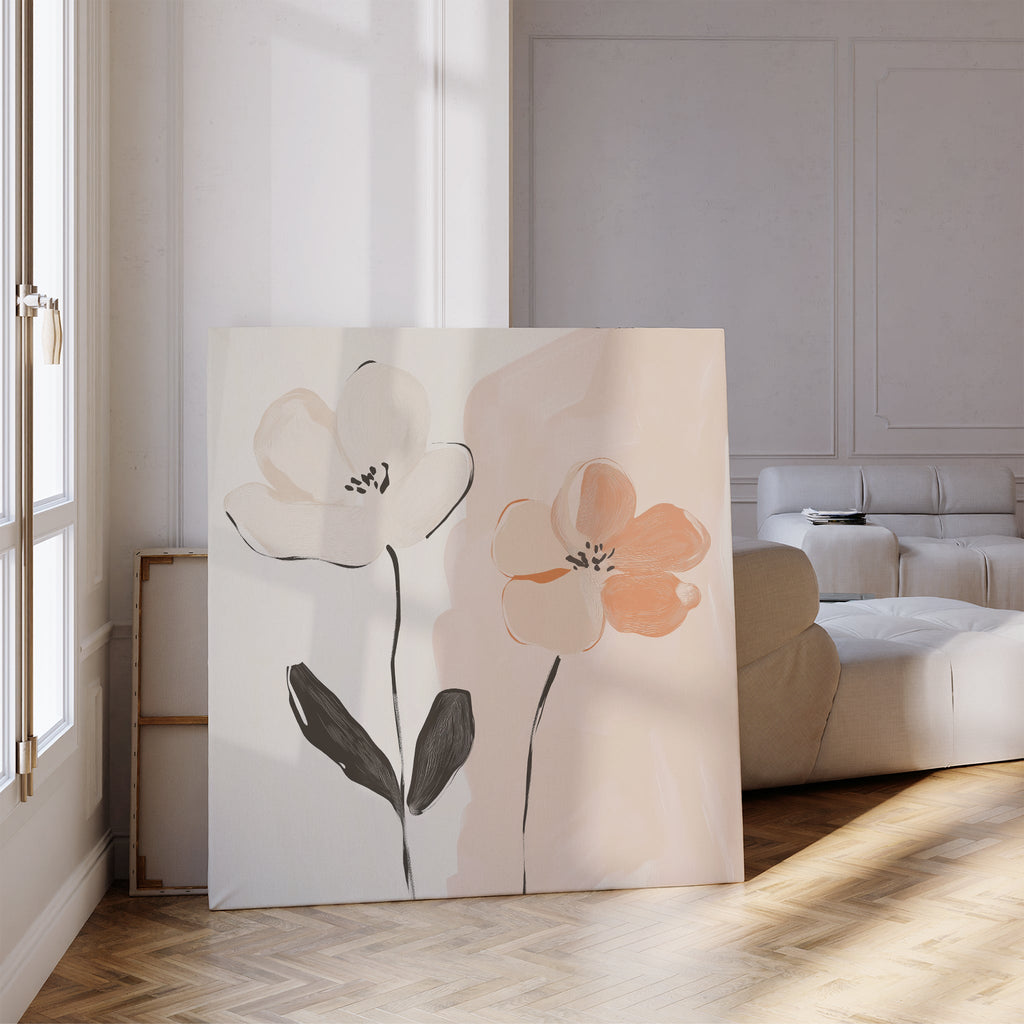 Whispering Petals in Bloom – blush pink botanical canvas wall art print by Aspire Prints
