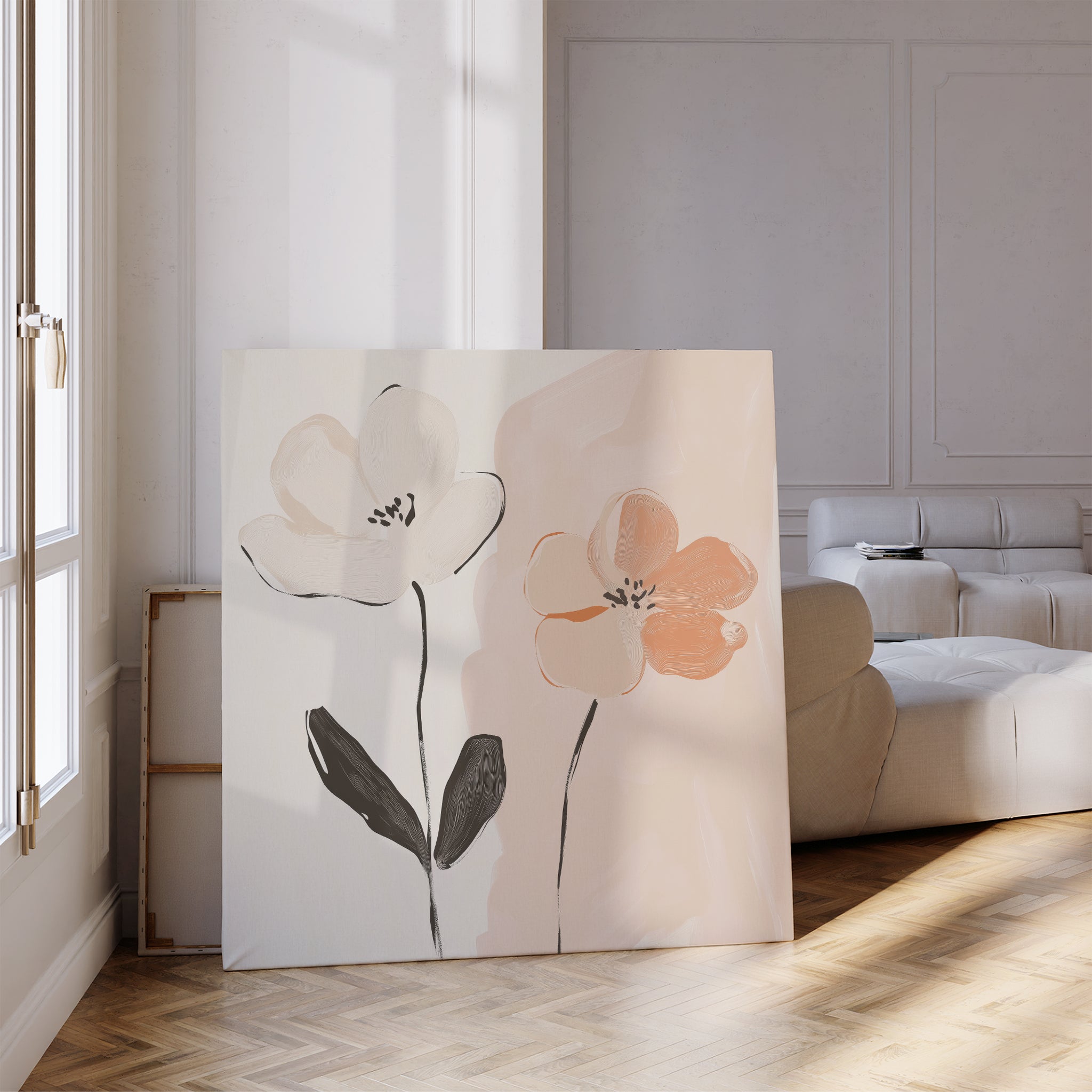 Whispering Petals in Bloom – blush pink botanical canvas wall art print by Aspire Prints