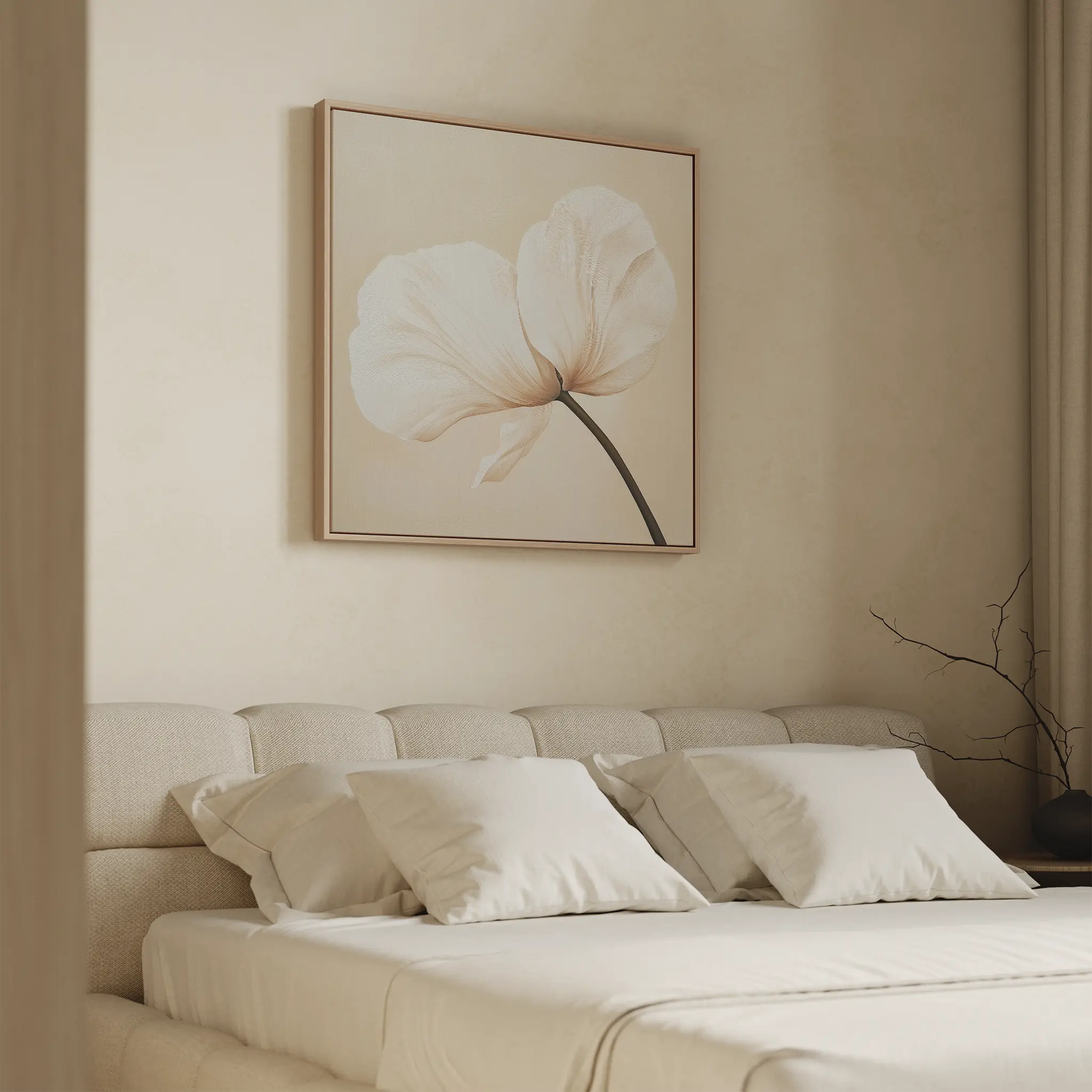 Whisper of Petals – beige and white botanical canvas wall art print by Aspire Prints