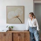 Whisper of Petals – beige and white botanical canvas wall art print by Aspire Prints