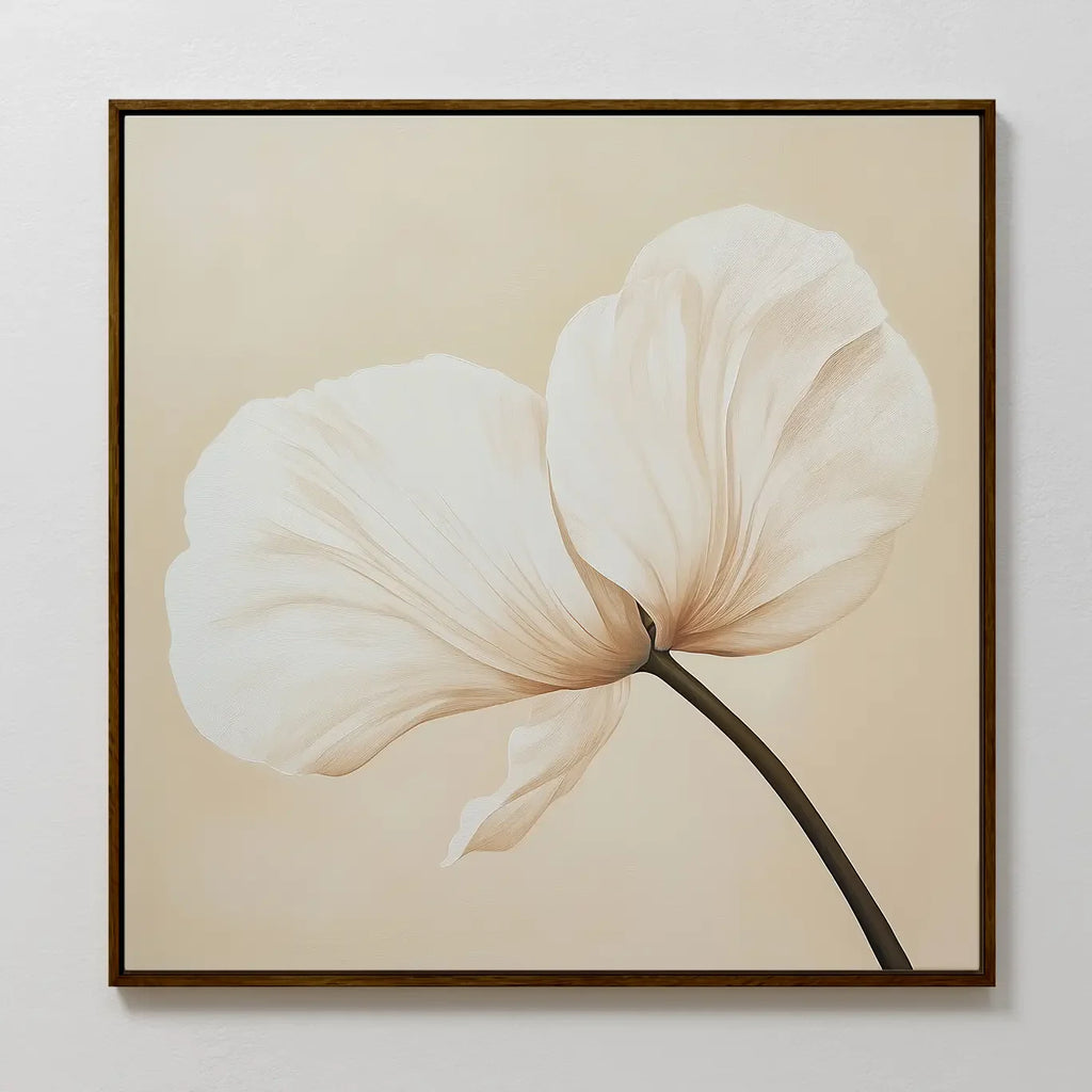 Whisper of Petals – beige and white botanical canvas wall art print by Aspire Prints