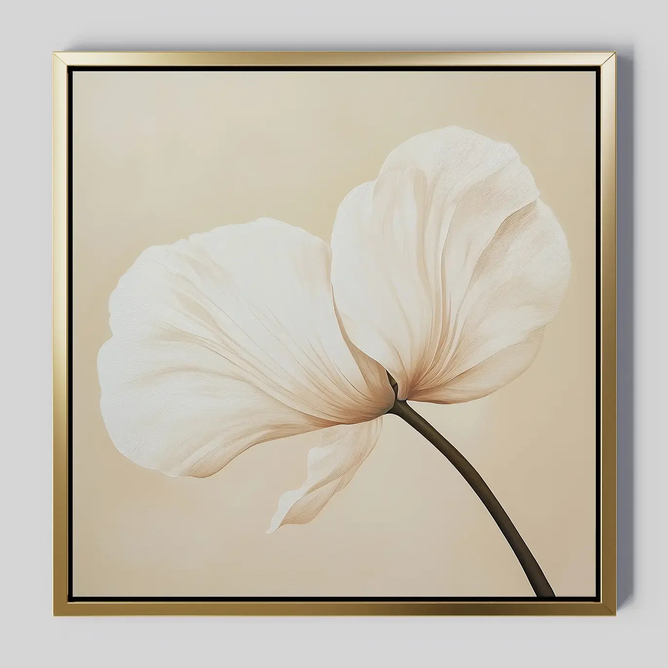 Whisper of Petals – beige and white botanical canvas wall art print by Aspire Prints