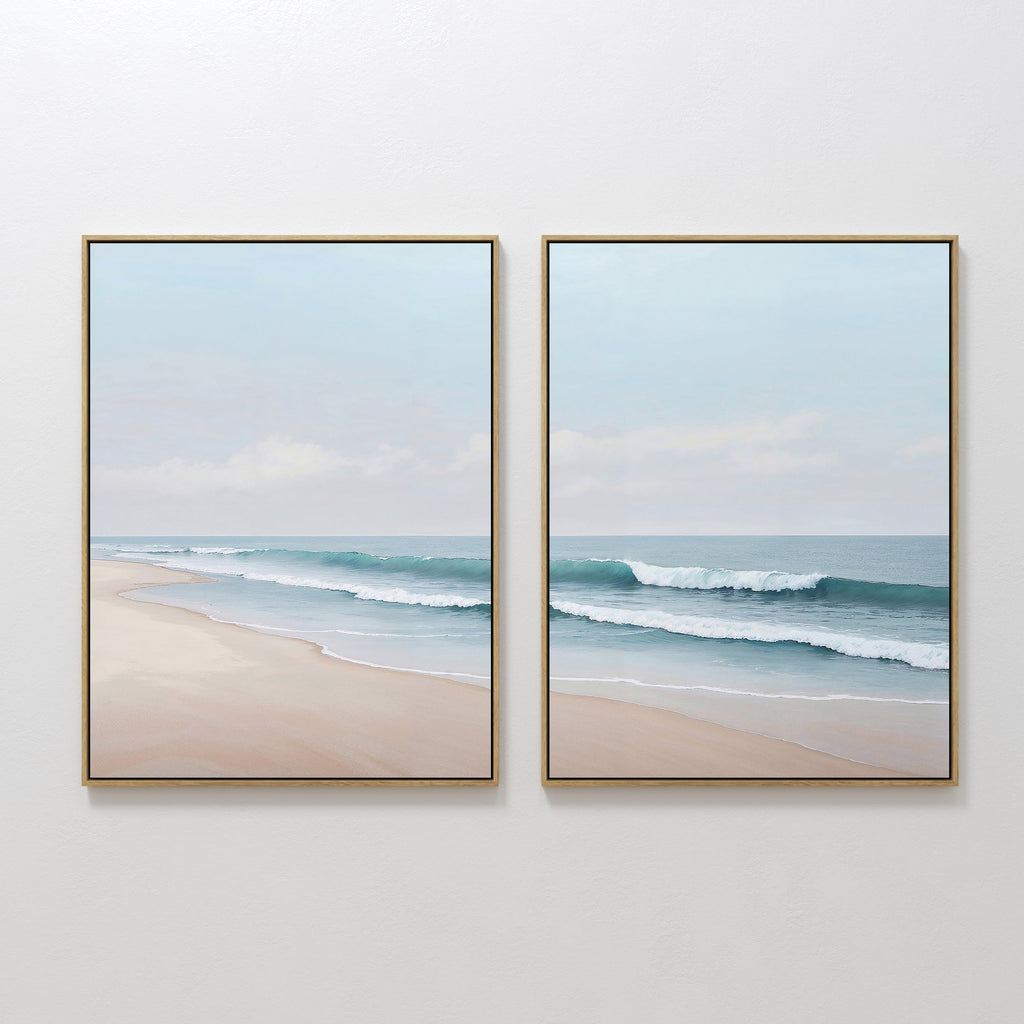 Whispering Tides Diptych – Set of 2 Canvas Prints set of 2 – neutral-toned coastal canvas wall art by Aspire Prints