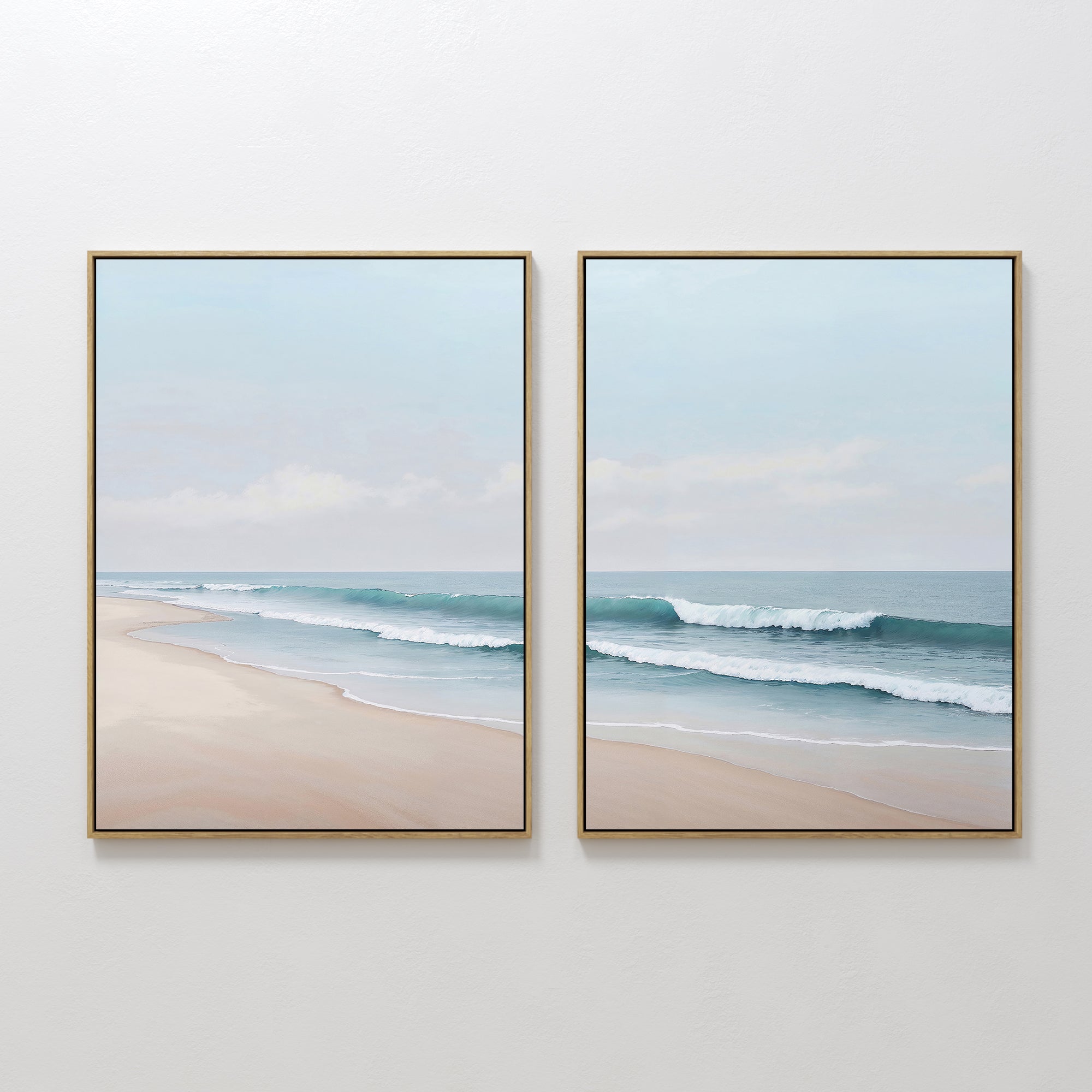 Whispering Tides Diptych – Set of 2 Canvas Prints set of 2 – neutral-toned coastal canvas wall art by Aspire Prints