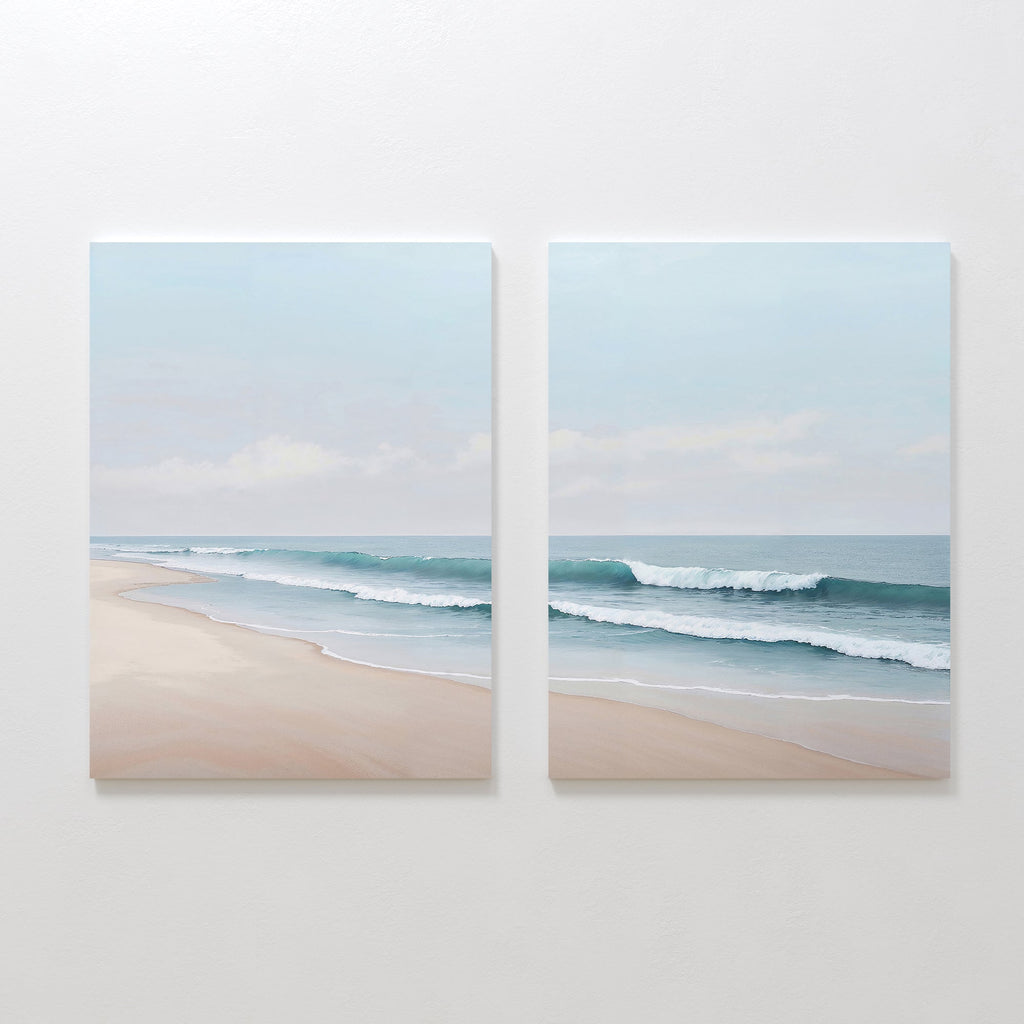 Whispering Tides Diptych – Set of 2 Canvas Prints set of 2 – neutral-toned coastal canvas wall art by Aspire Prints