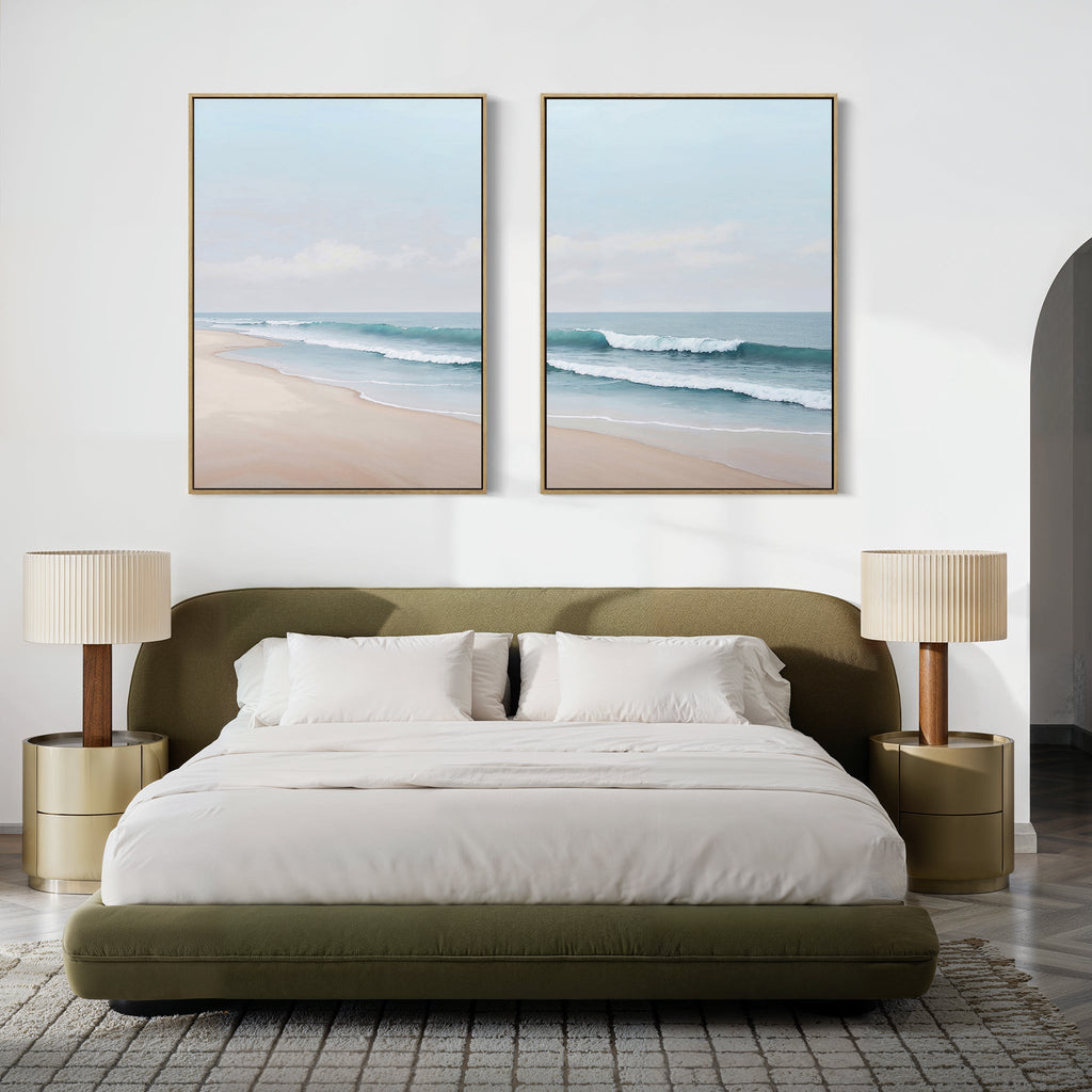 Whispering Tides Diptych – Set of 2 Canvas Prints set of 2 – neutral-toned coastal canvas wall art by Aspire Prints
