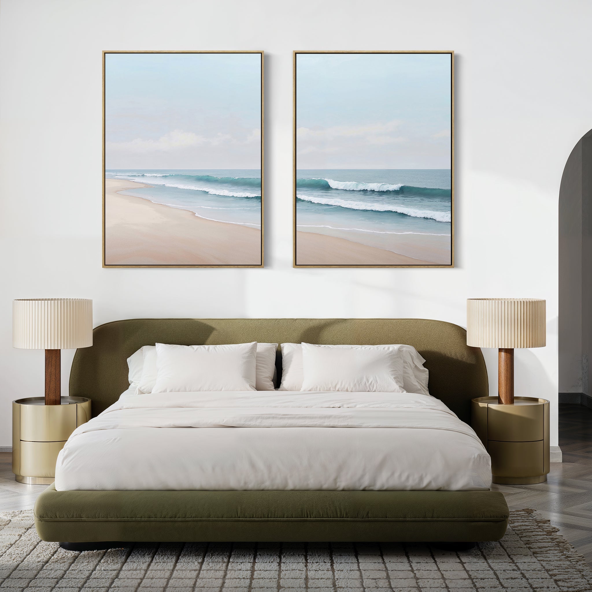 Whispering Tides Diptych – Set of 2 Canvas Prints set of 2 – neutral-toned coastal canvas wall art by Aspire Prints