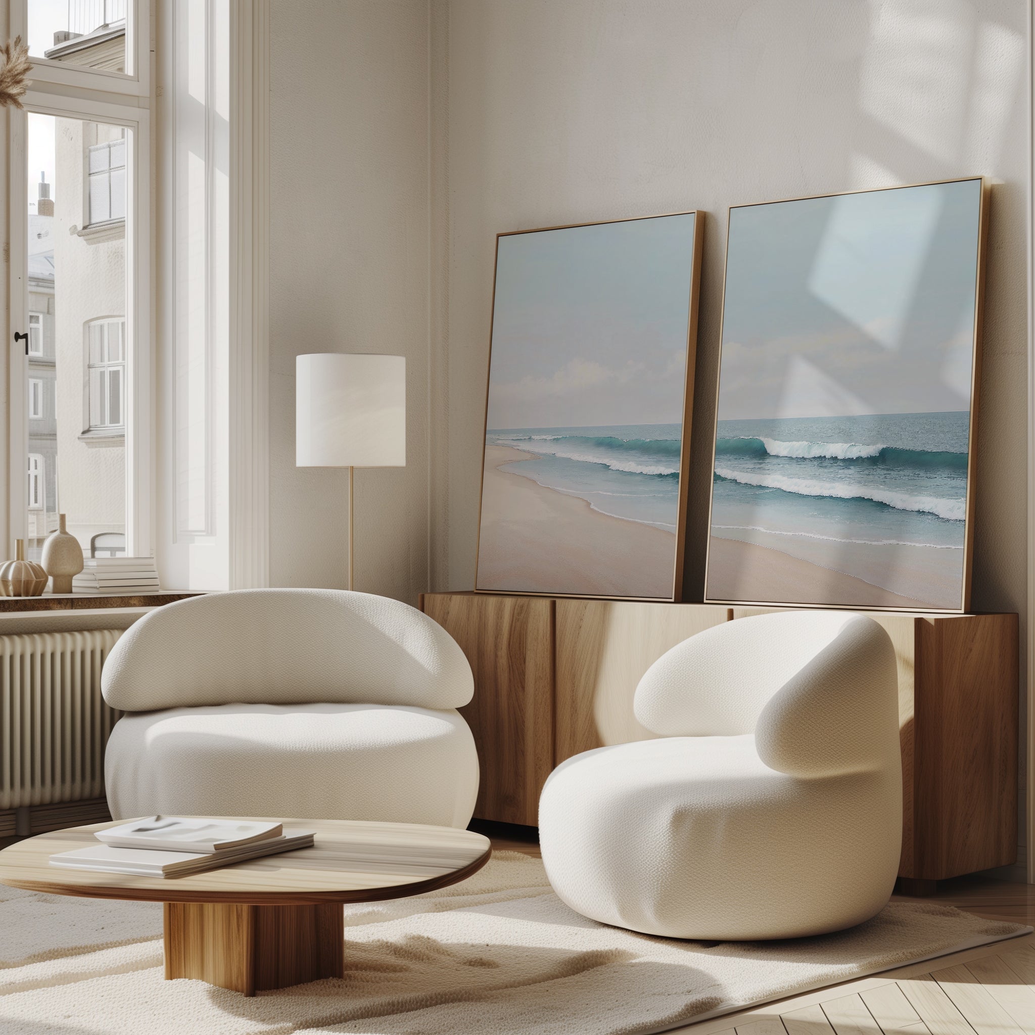 Whispering Tides Diptych – Set of 2 Canvas Prints set of 2 – neutral-toned coastal canvas wall art by Aspire Prints