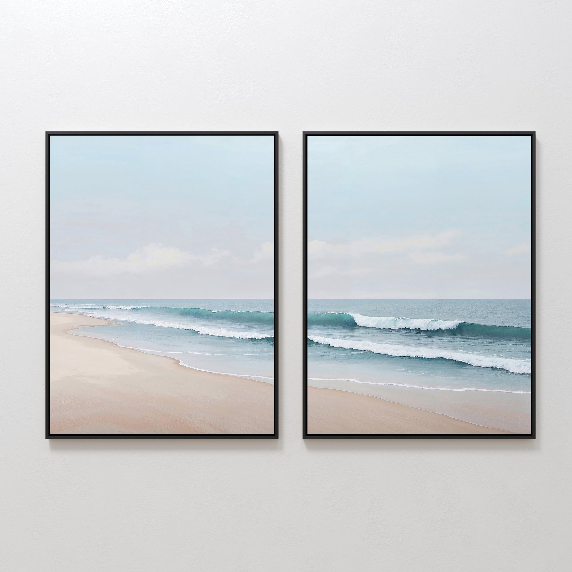Whispering Tides Diptych – Set of 2 Canvas Prints set of 2 – neutral-toned coastal canvas wall art by Aspire Prints