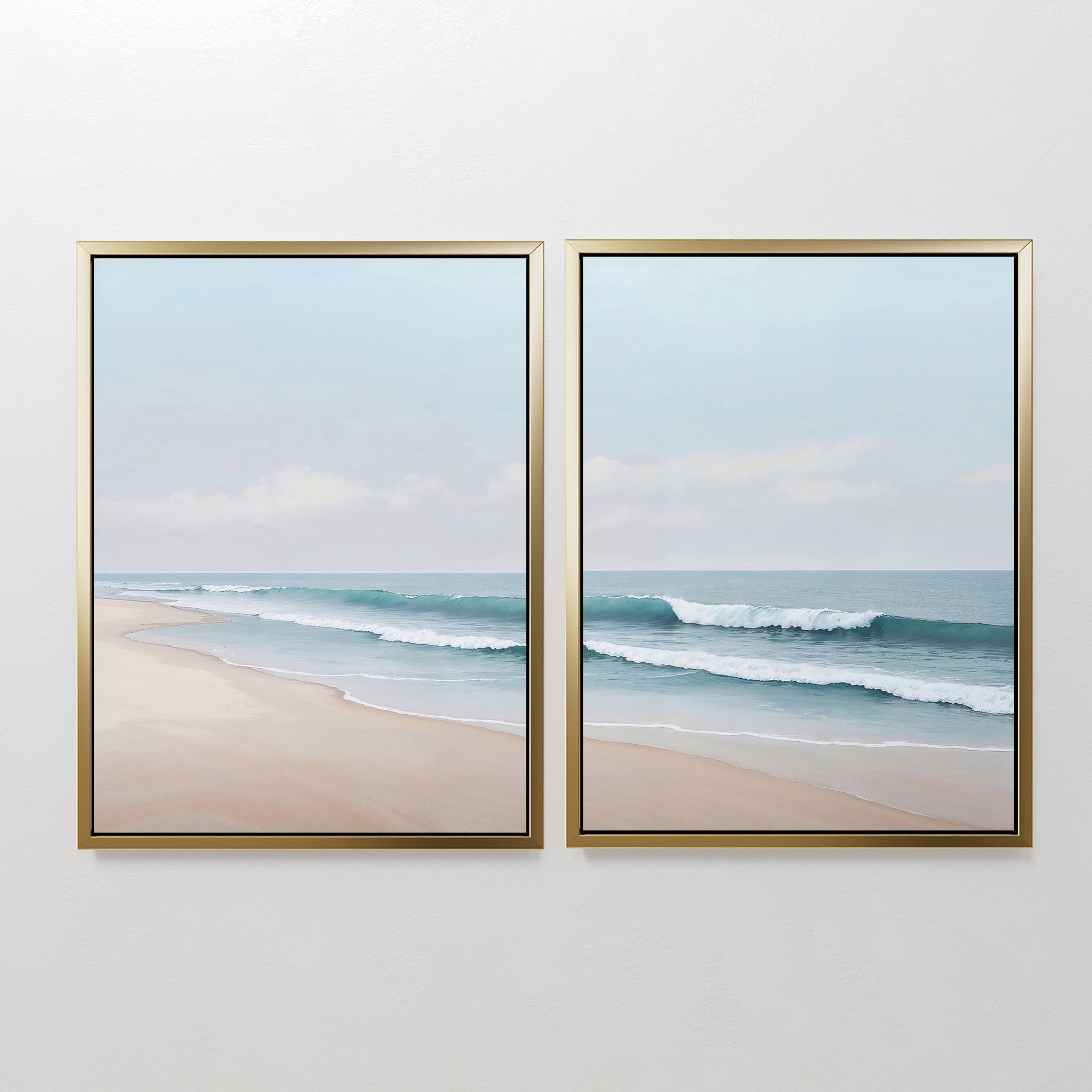 Whispering Tides Diptych – Set of 2 Canvas Prints set of 2 – neutral-toned coastal canvas wall art by Aspire Prints