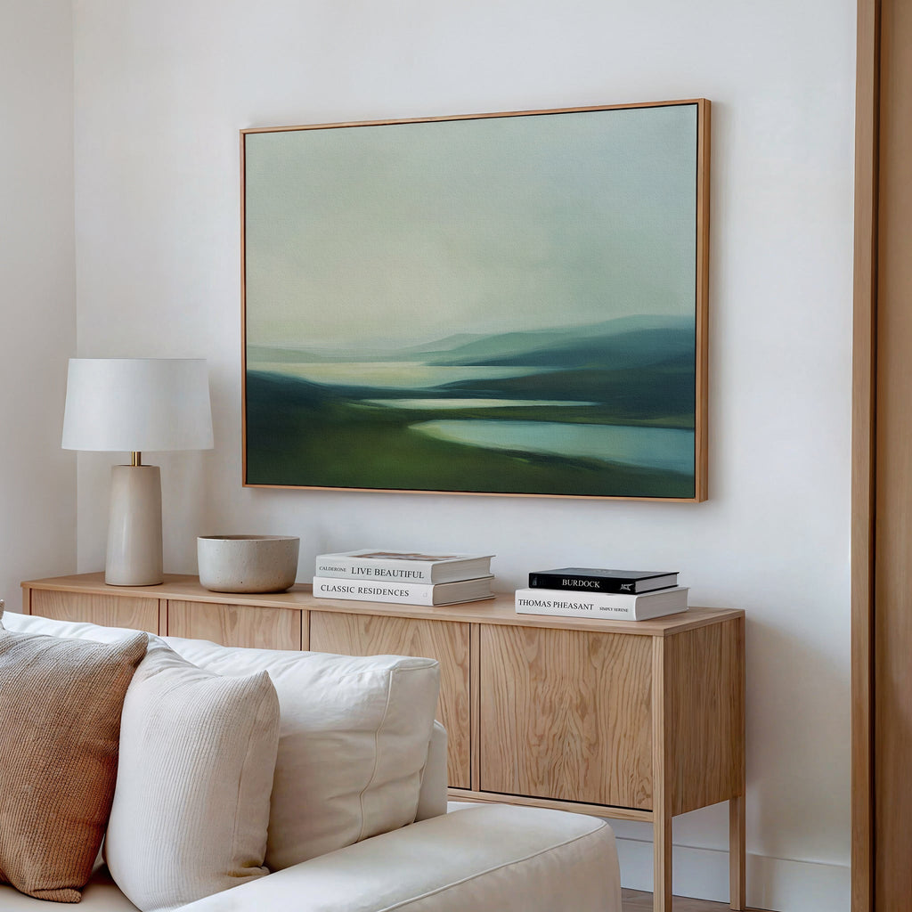 Whispering Hills at Daybreak – green landscape canvas wall art print by Aspire Prints