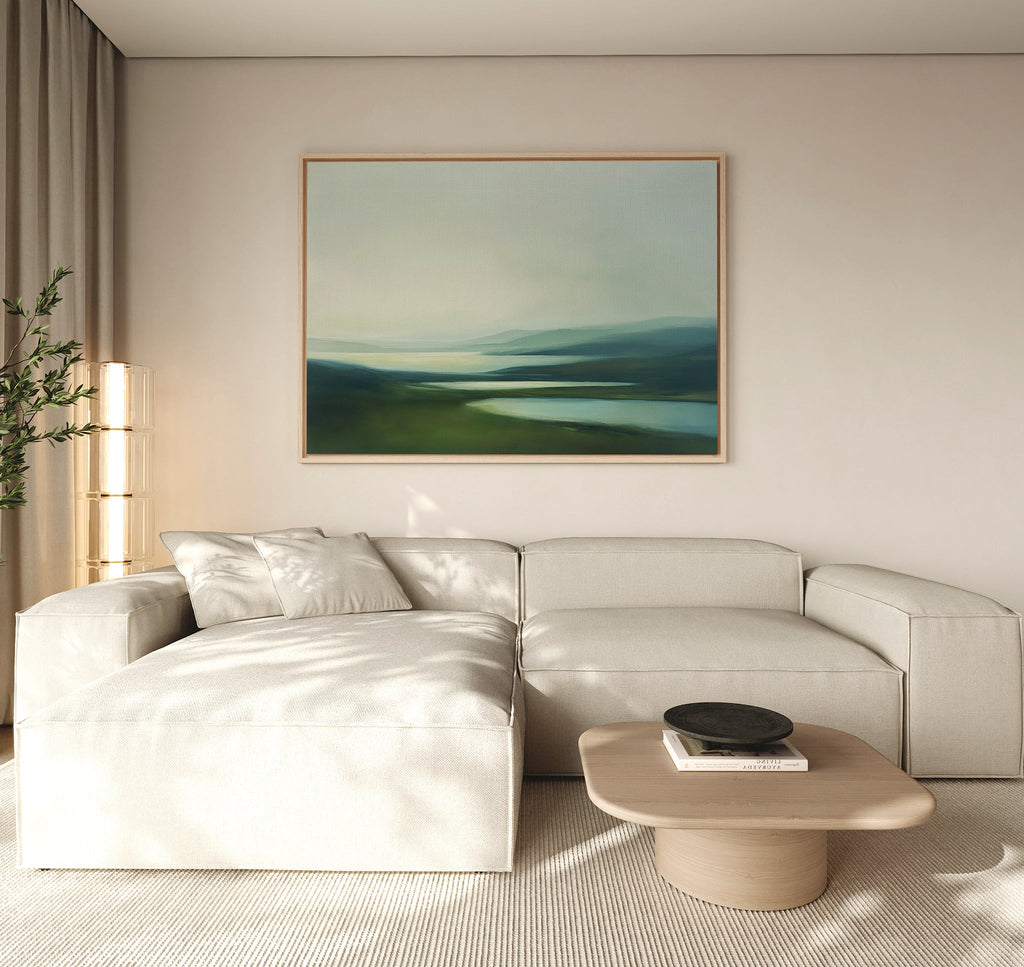 Whispering Hills at Daybreak – green landscape canvas wall art print by Aspire Prints