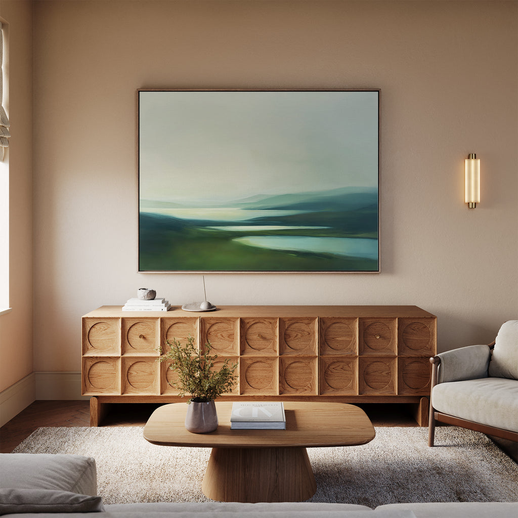 Whispering Hills at Daybreak – green landscape canvas wall art print by Aspire Prints