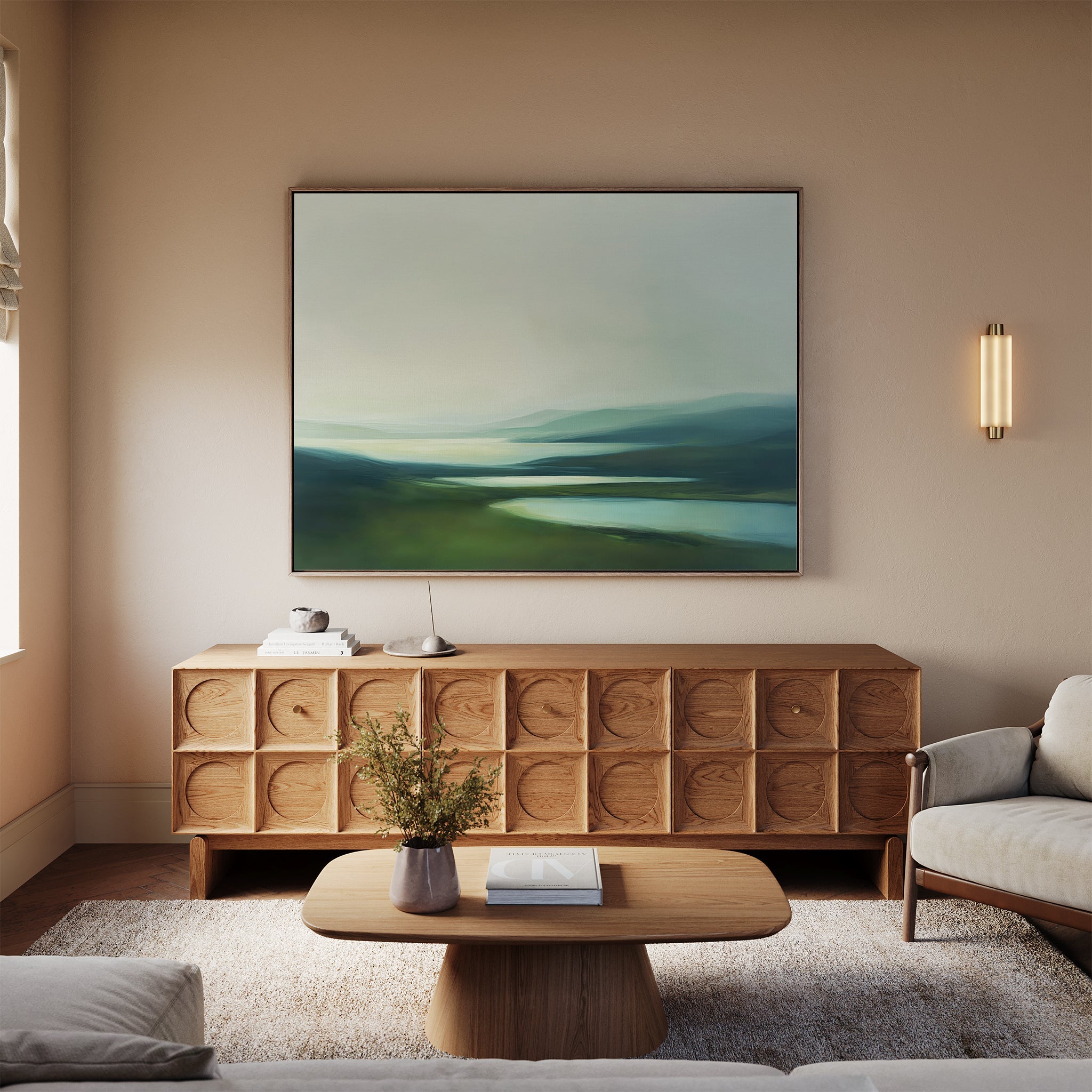 Whispering Hills at Daybreak – green landscape canvas wall art print by Aspire Prints