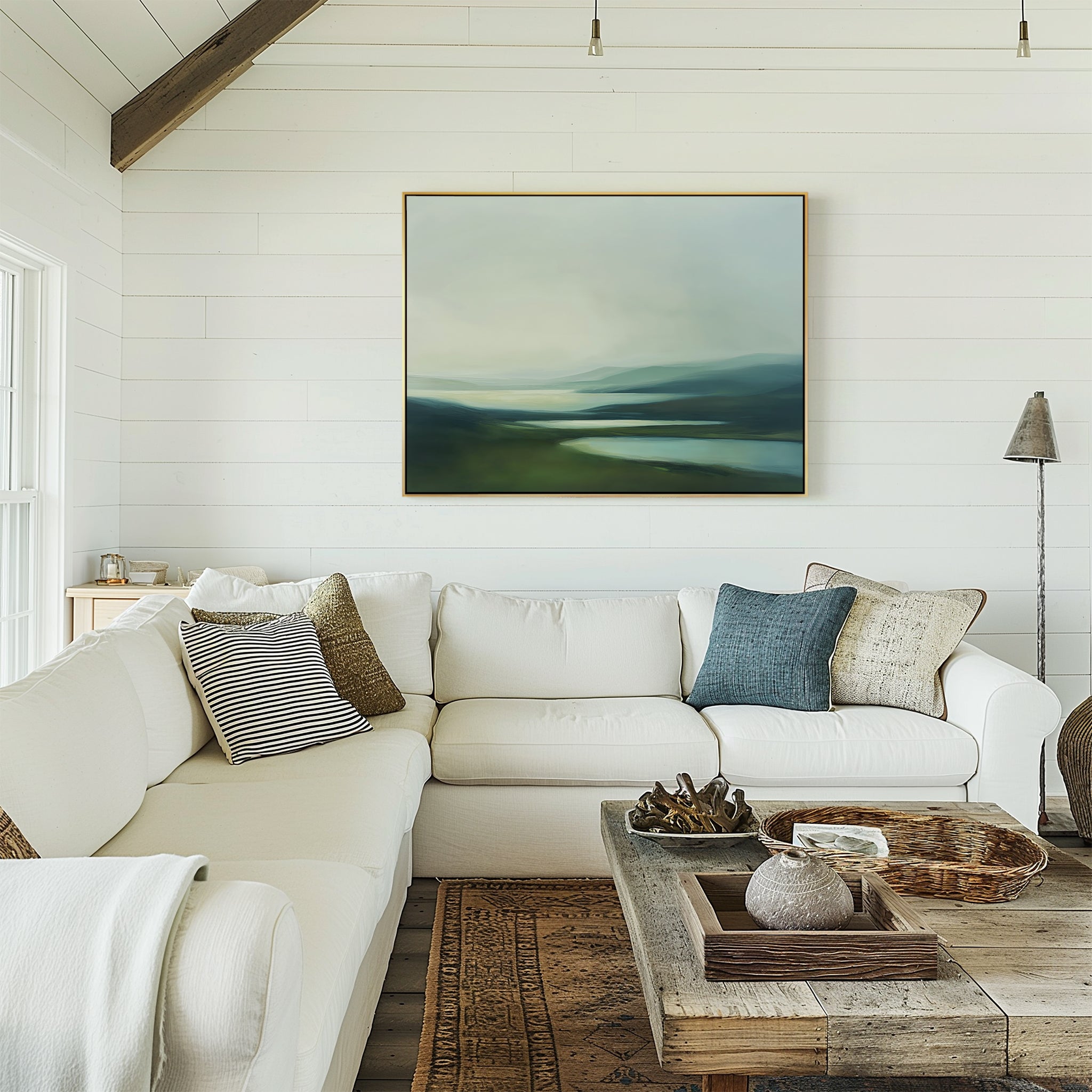 Whispering Hills at Daybreak – green landscape canvas wall art print by Aspire Prints
