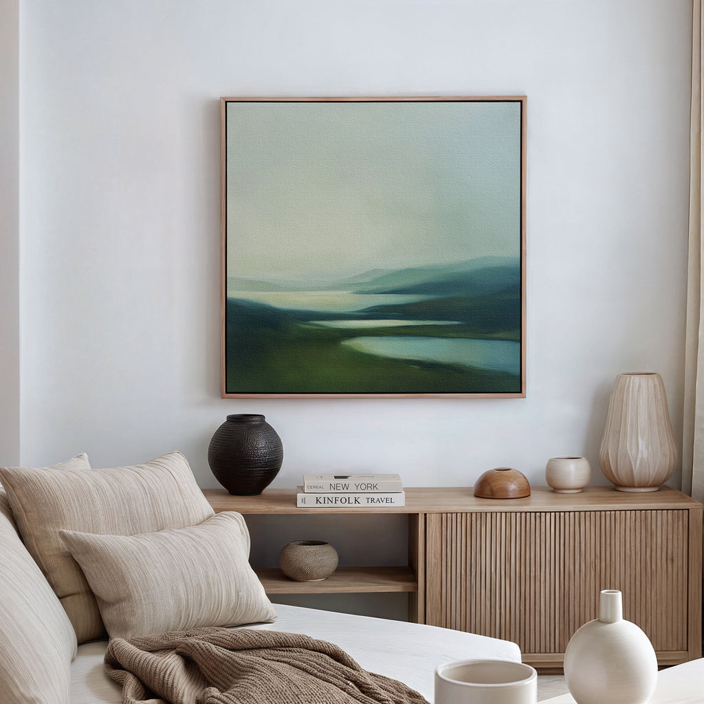 Whispering Hills at First Light – green landscape canvas wall art print by Aspire Prints