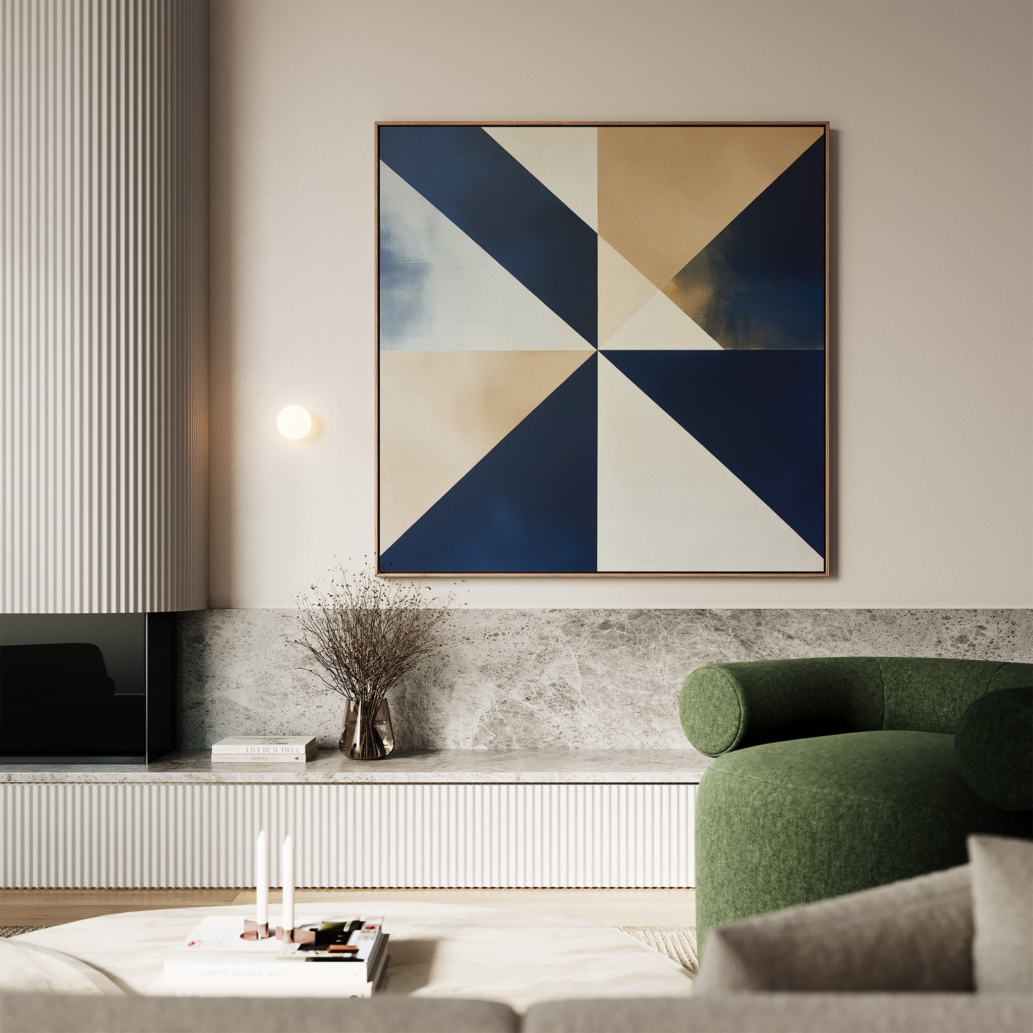 Midnight Geometry Reverie – blue abstract canvas wall art print by Aspire Prints