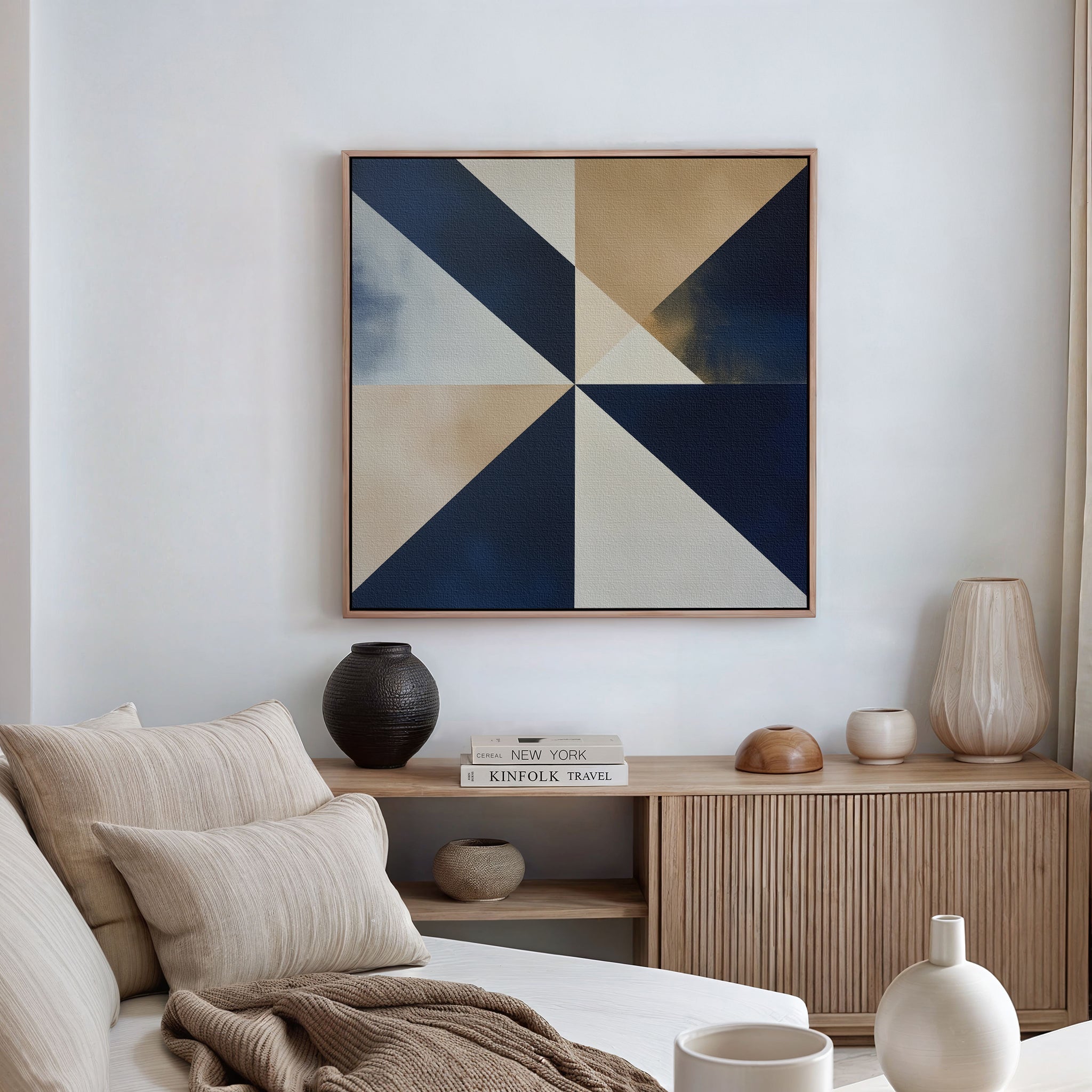 Midnight Geometry Reverie – blue abstract canvas wall art print by Aspire Prints