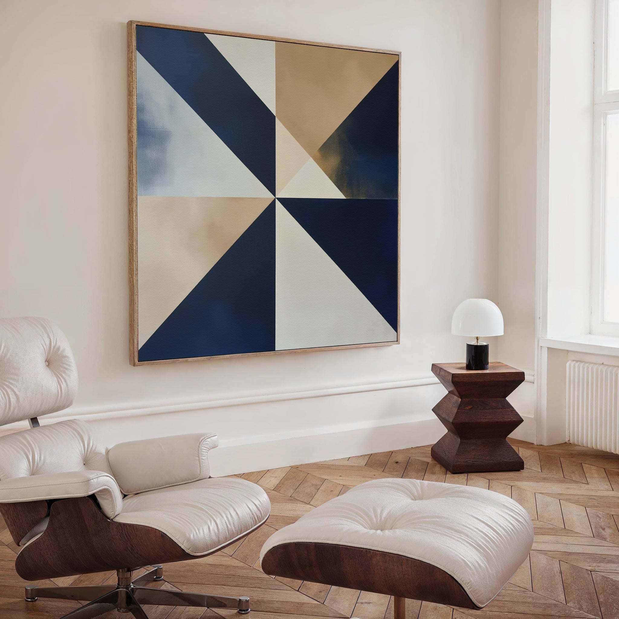 Midnight Geometry Reverie – blue abstract canvas wall art print by Aspire Prints