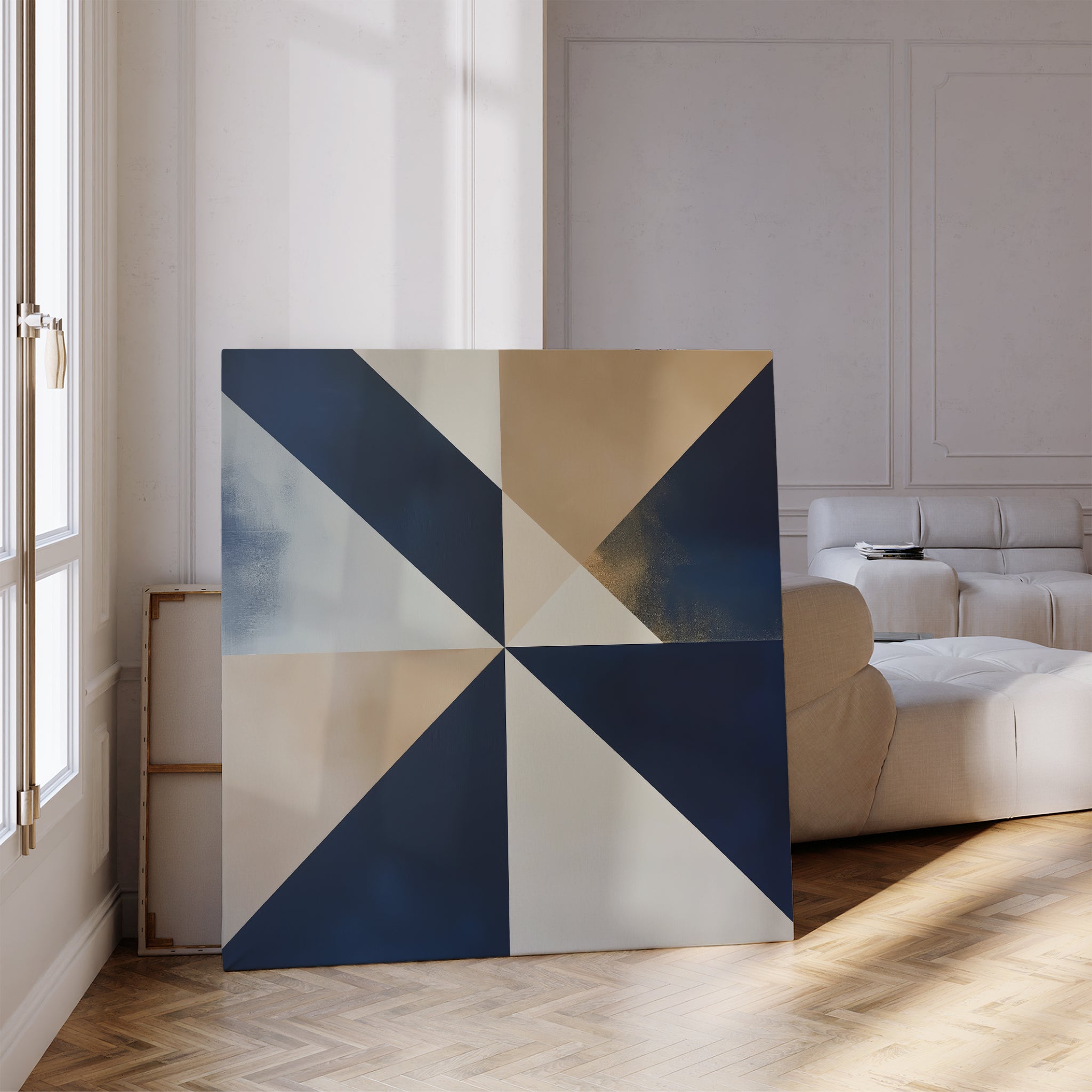 Midnight Geometry Reverie – blue abstract canvas wall art print by Aspire Prints
