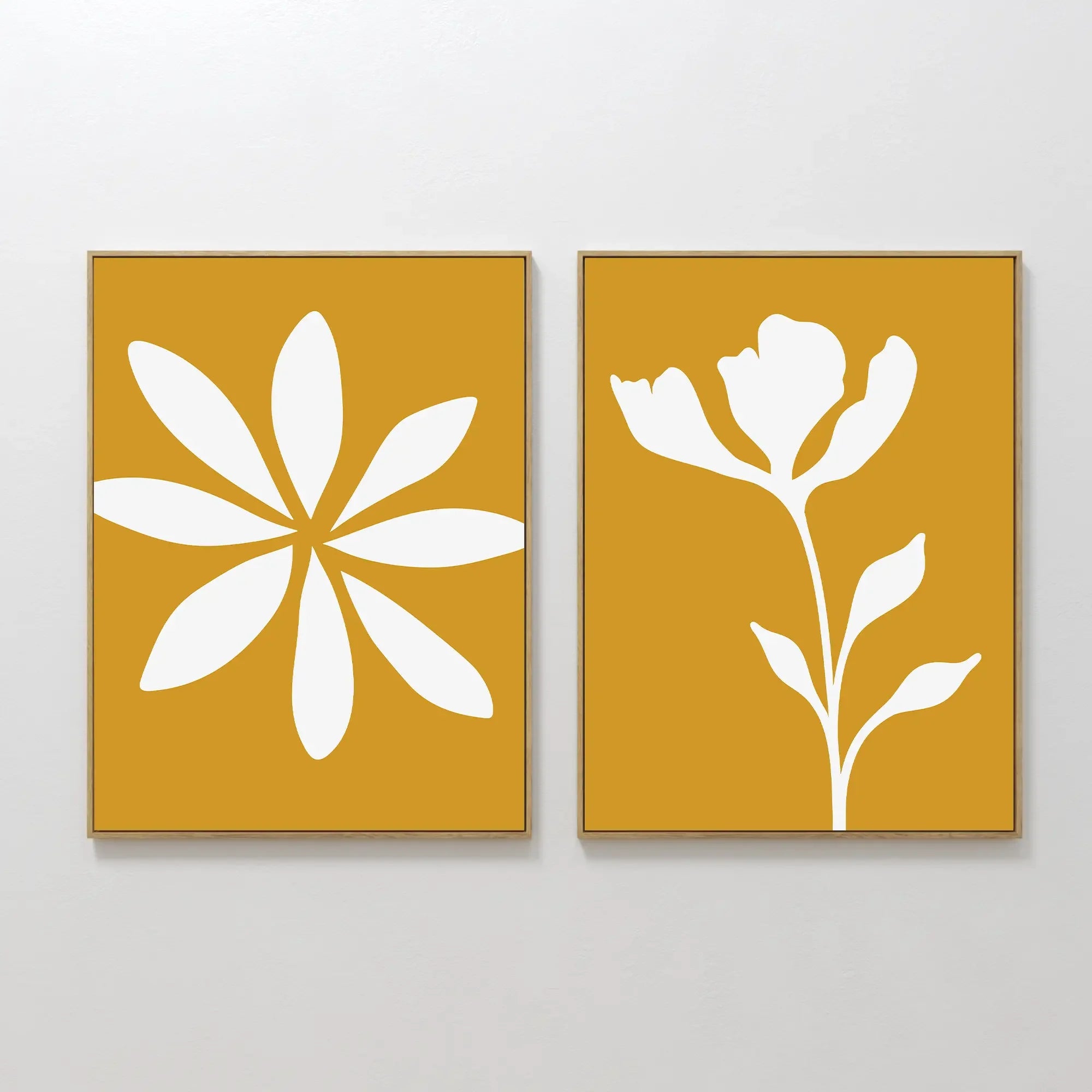 Sunlit Petals Diptych – Set of 2 Canvas Prints set of 2 – golden yellow botanical canvas wall art by Aspire Prints
