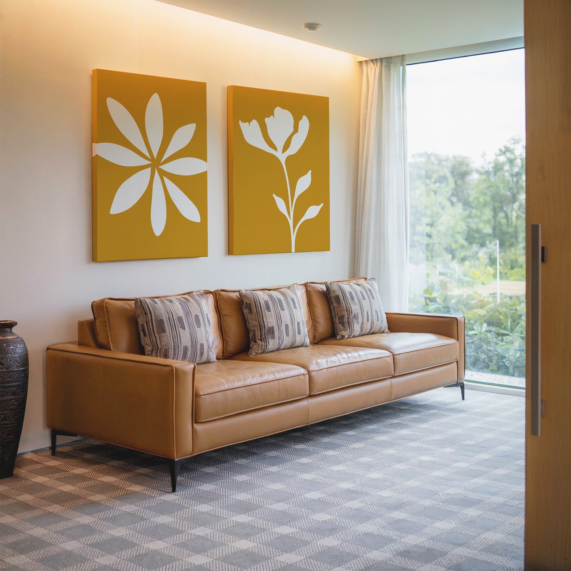 Sunlit Petals Diptych – Set of 2 Canvas Prints set of 2 – golden yellow botanical canvas wall art by Aspire Prints