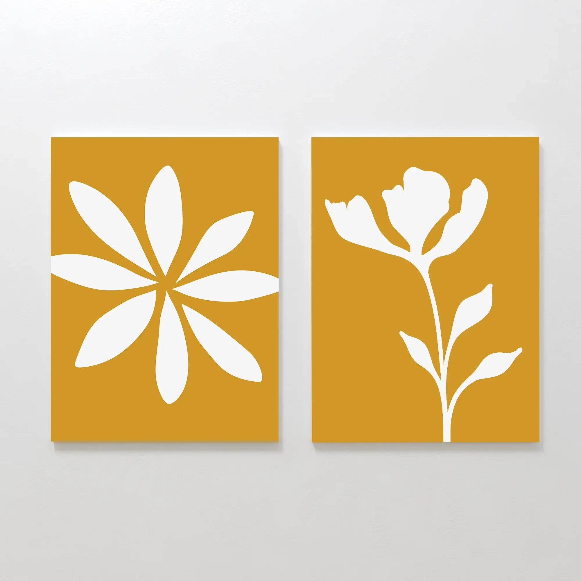 Sunlit Petals Diptych – Set of 2 Canvas Prints set of 2 – golden yellow botanical canvas wall art by Aspire Prints