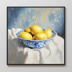 Citrus & Cobalt Reverie – golden yellow vintage canvas wall art print by Aspire Prints