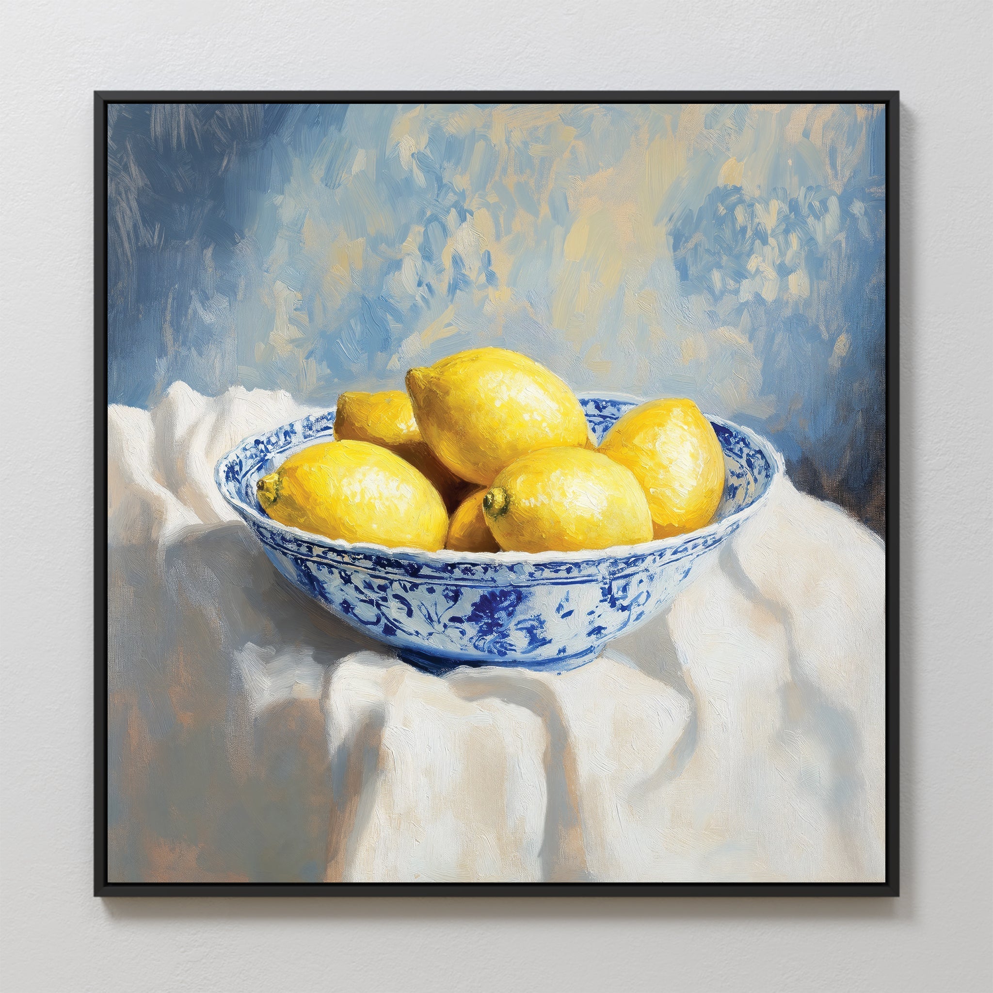 Citrus & Cobalt Reverie – golden yellow vintage canvas wall art print by Aspire Prints