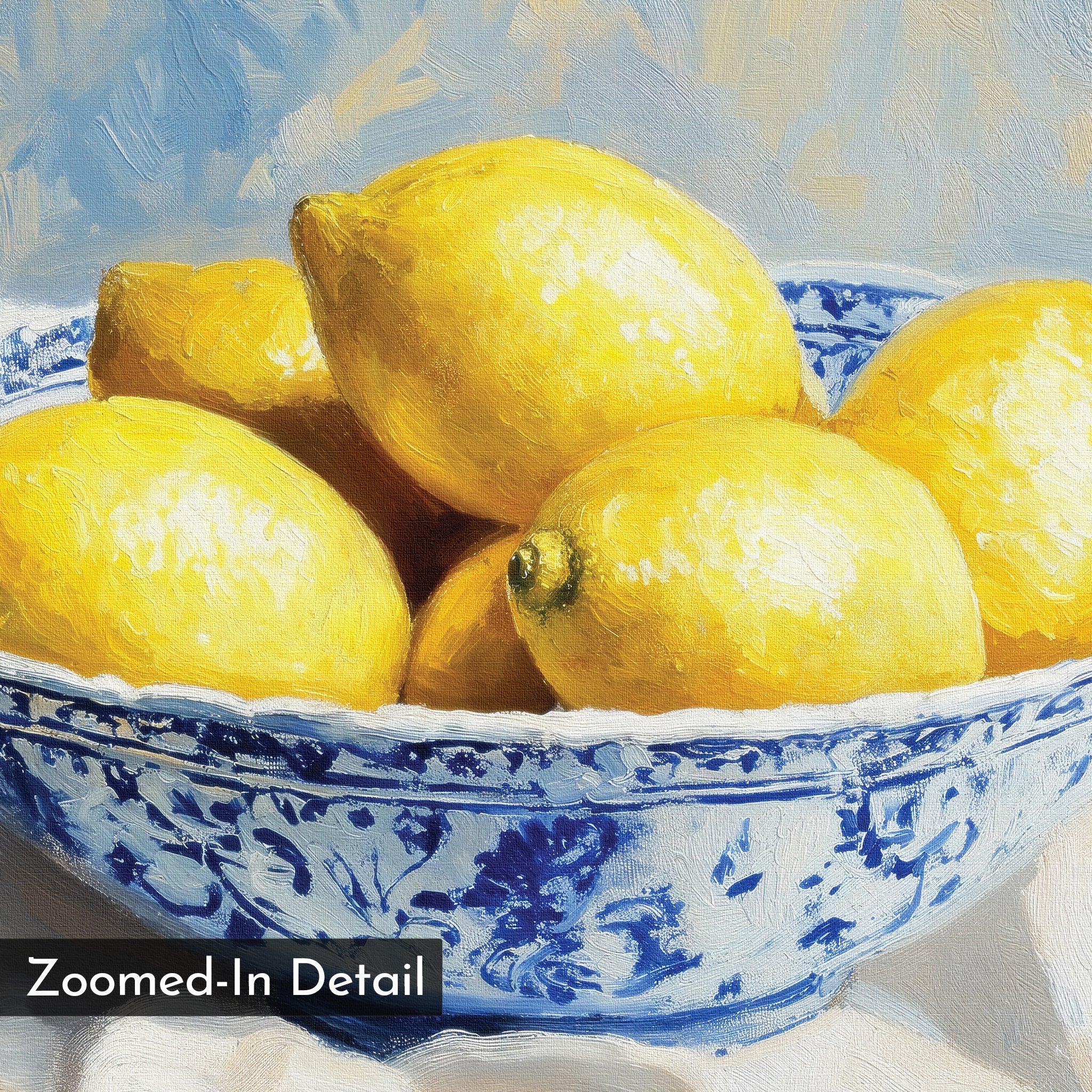Citrus & Cobalt Reverie – golden yellow vintage canvas wall art print by Aspire Prints