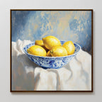 Citrus & Cobalt Reverie – golden yellow vintage canvas wall art print by Aspire Prints