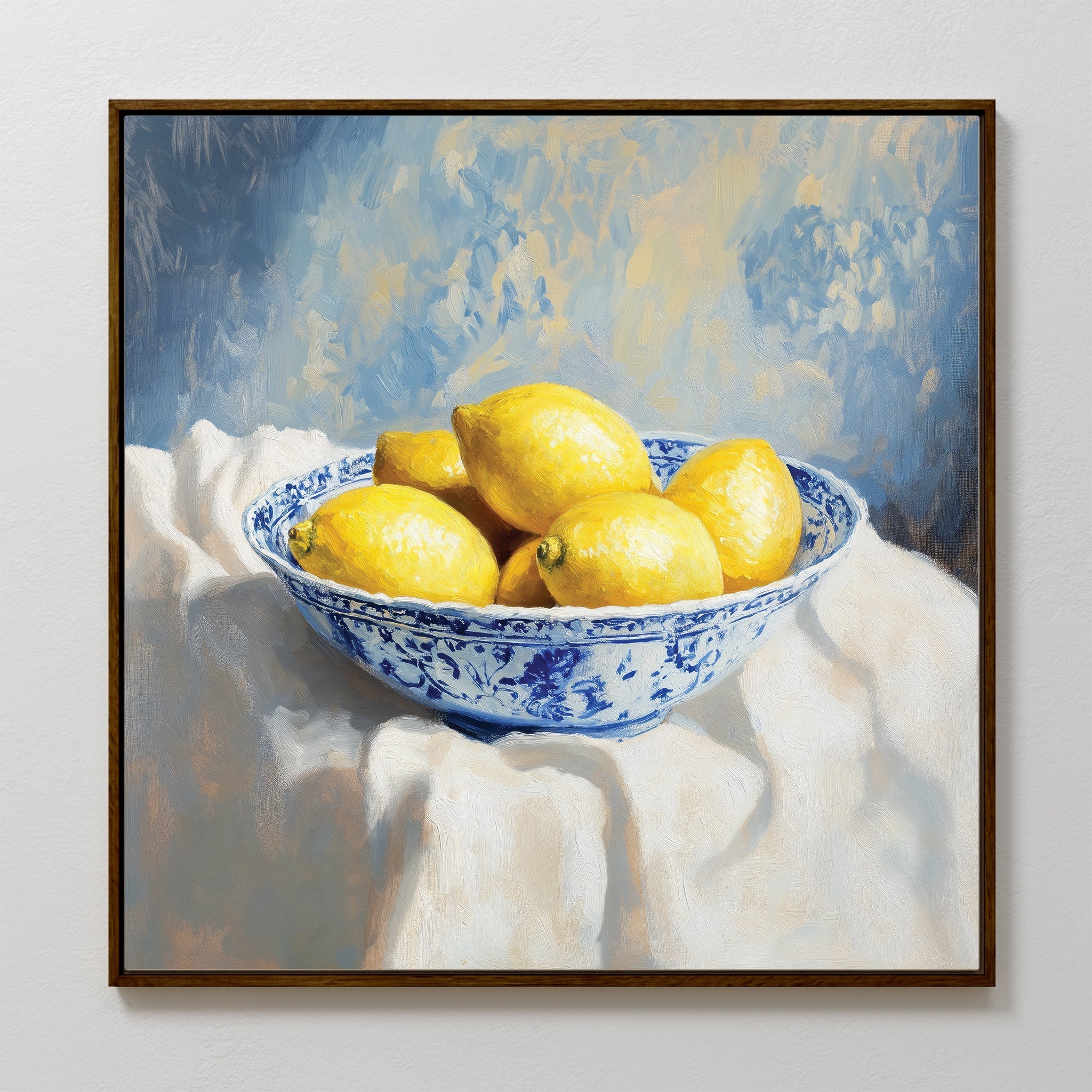 Citrus & Cobalt Reverie – golden yellow vintage canvas wall art print by Aspire Prints