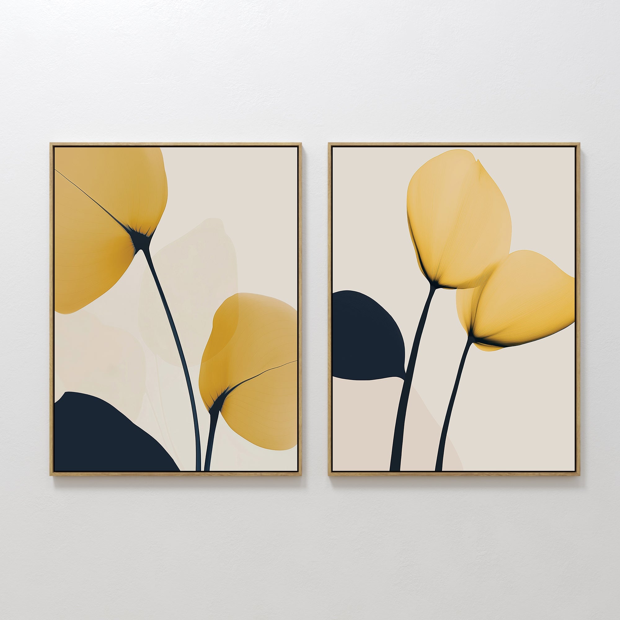 Gilded Whispers – Set of 2 Canvas Prints set of 2 – golden yellow botanical canvas wall art by Aspire Prints
