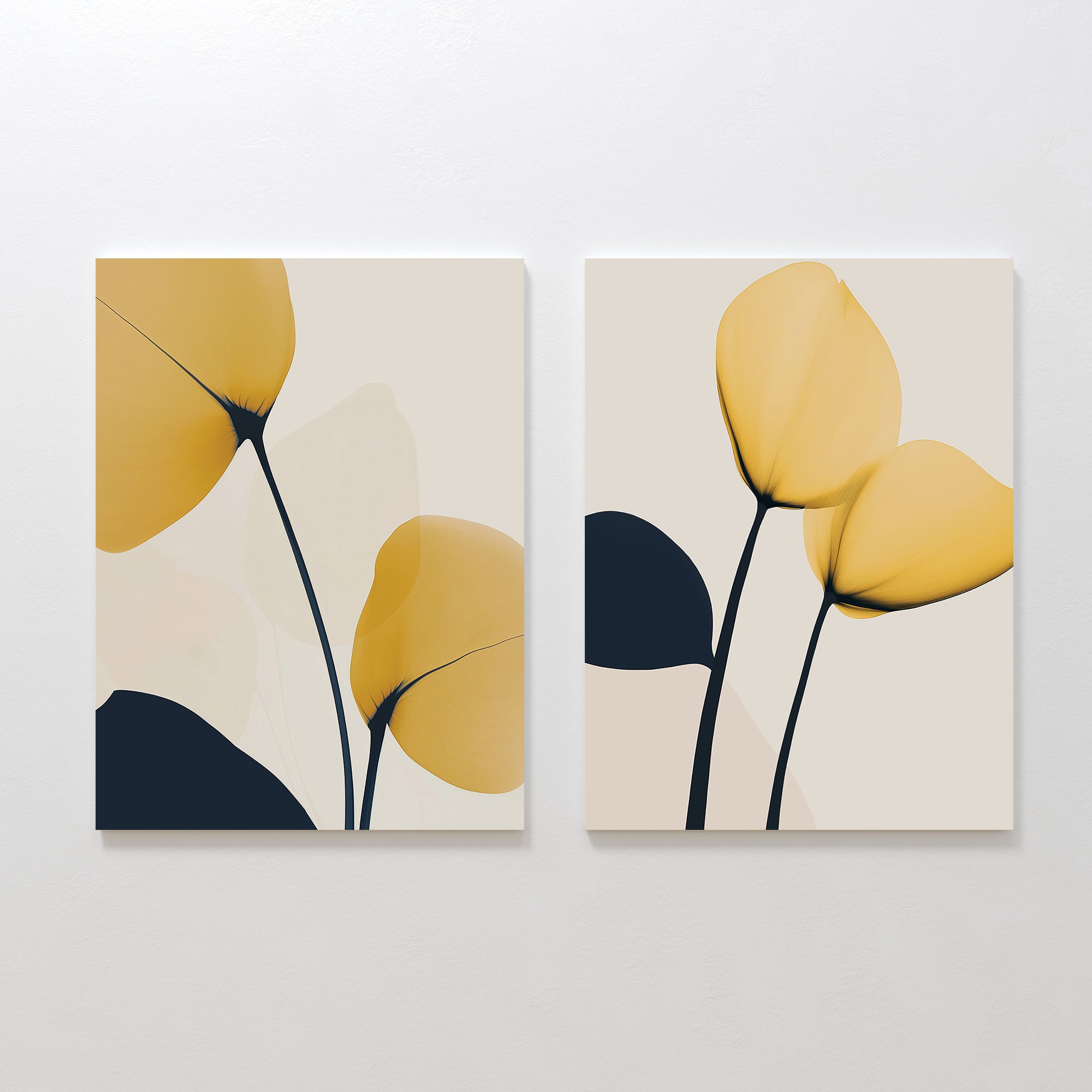 Gilded Whispers – Set of 2 Canvas Prints set of 2 – golden yellow botanical canvas wall art by Aspire Prints