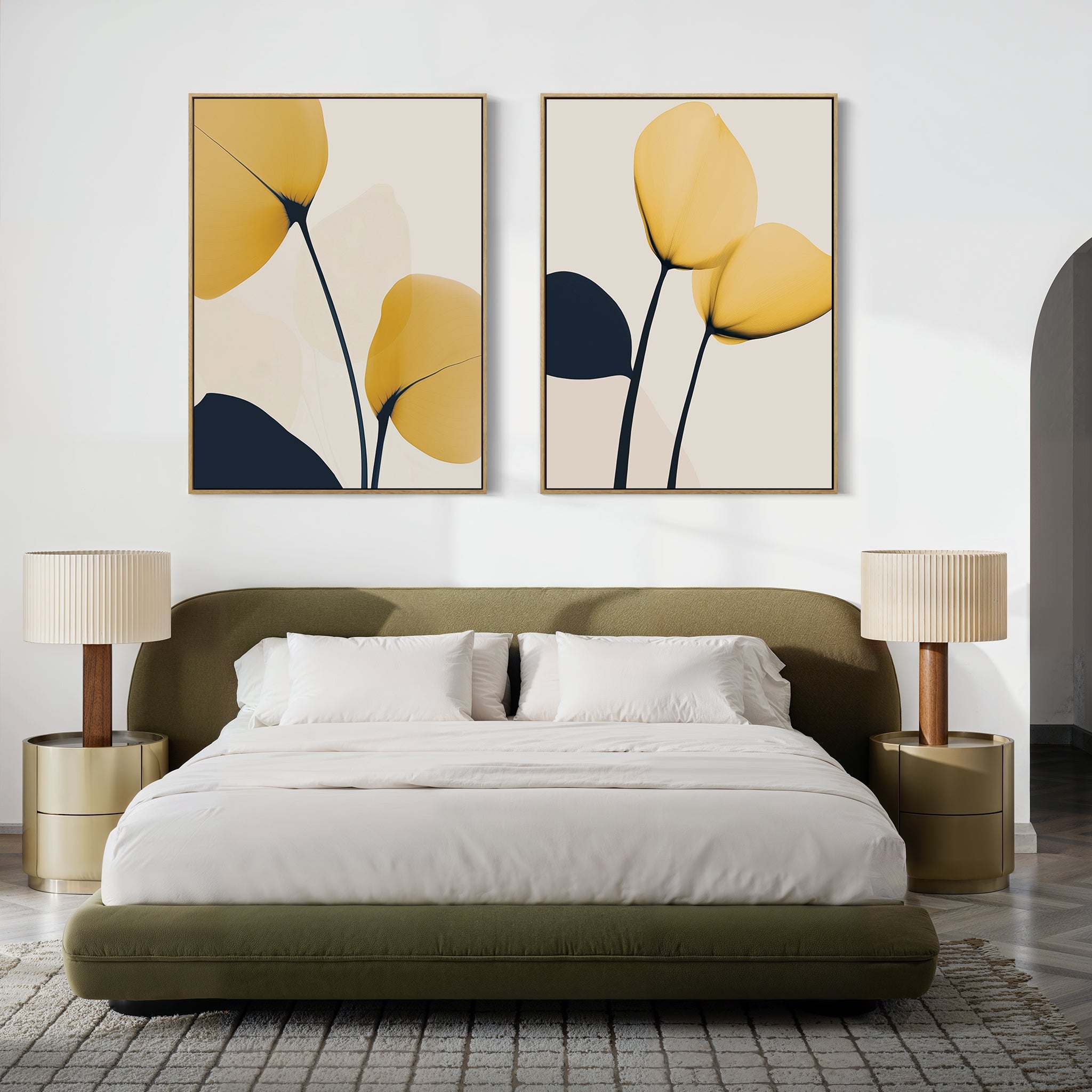 Gilded Whispers – Set of 2 Canvas Prints set of 2 – golden yellow botanical canvas wall art by Aspire Prints