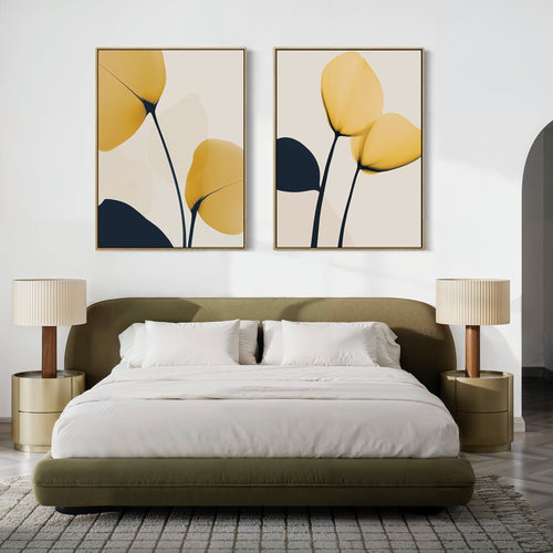 Gilded Whispers – Set of 2 Canvas Prints set of 2 – golden yellow botanical canvas wall art by Aspire Prints