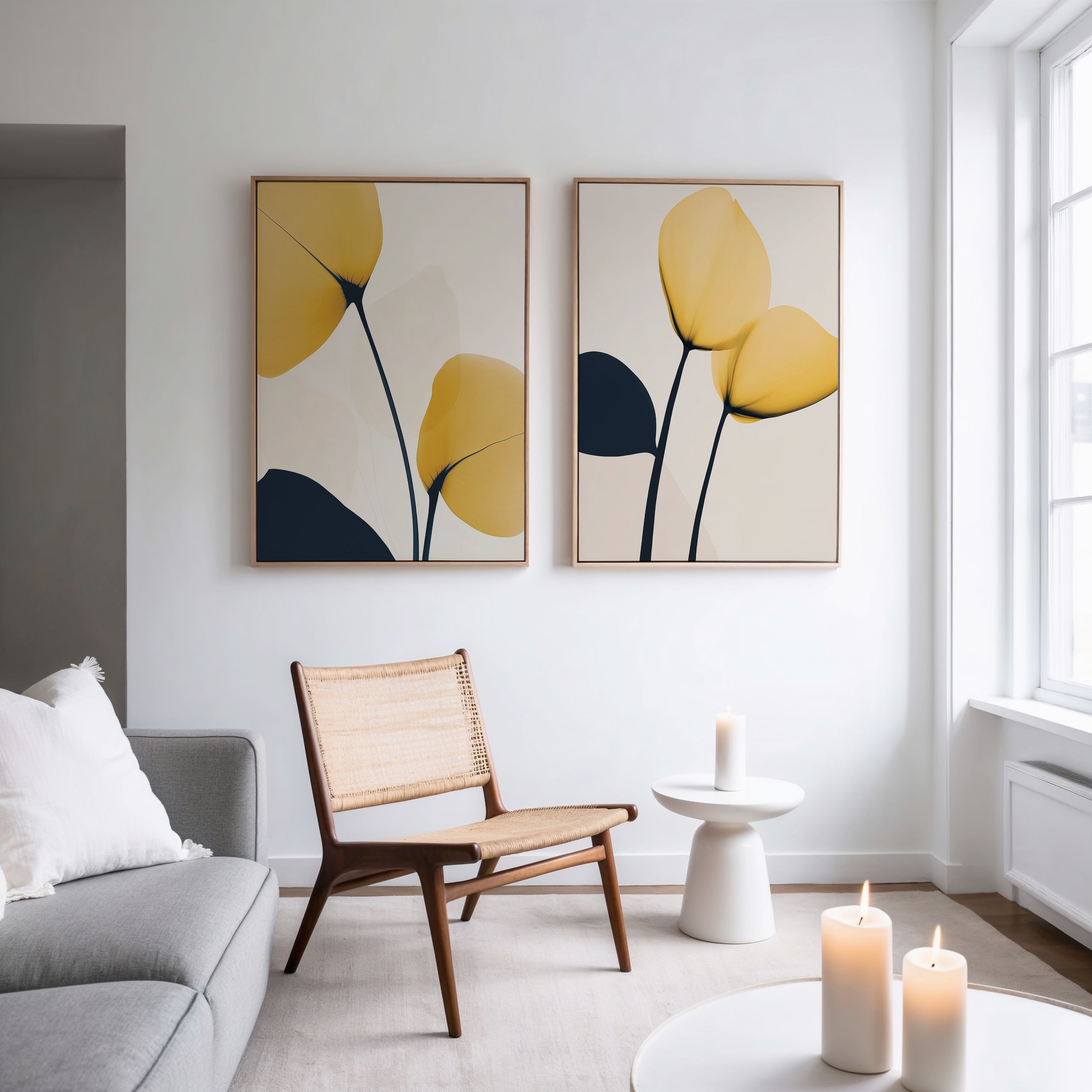 Gilded Whispers – Set of 2 Canvas Prints set of 2 – golden yellow botanical canvas wall art by Aspire Prints